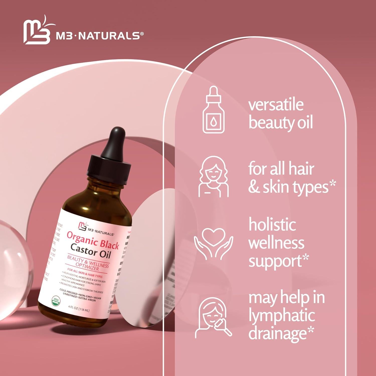 Aceite de Ricino Negro Orgánico M3 Naturals 118 ml para Cabello y Piel