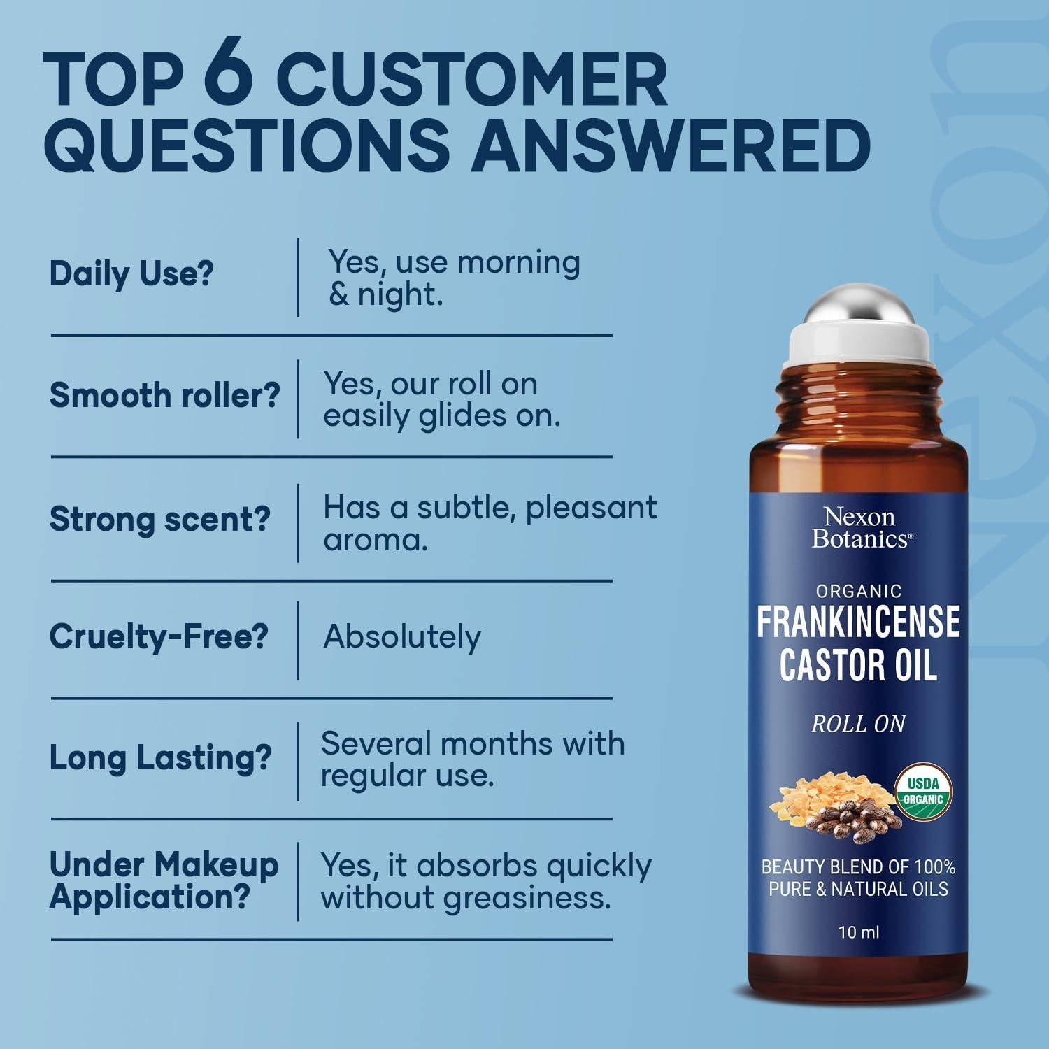 Aceite de Ricino Orgánico con Rodillo de Incienso 10 ml - Hidratante para Ojeras - Nexon Botanics