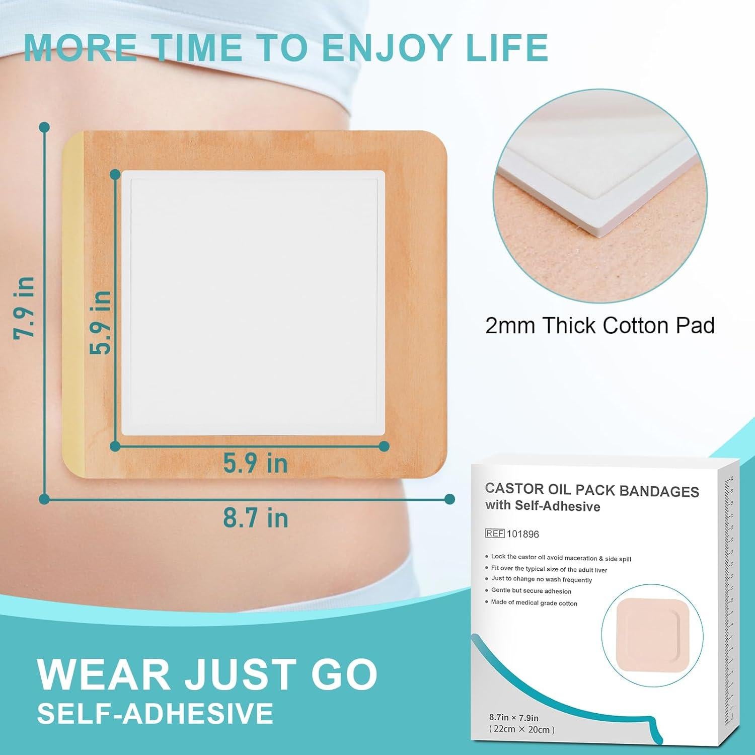 10 Piezas Paquete de Almohadillas de Aceite de Ricino Orgánico 22x20cm