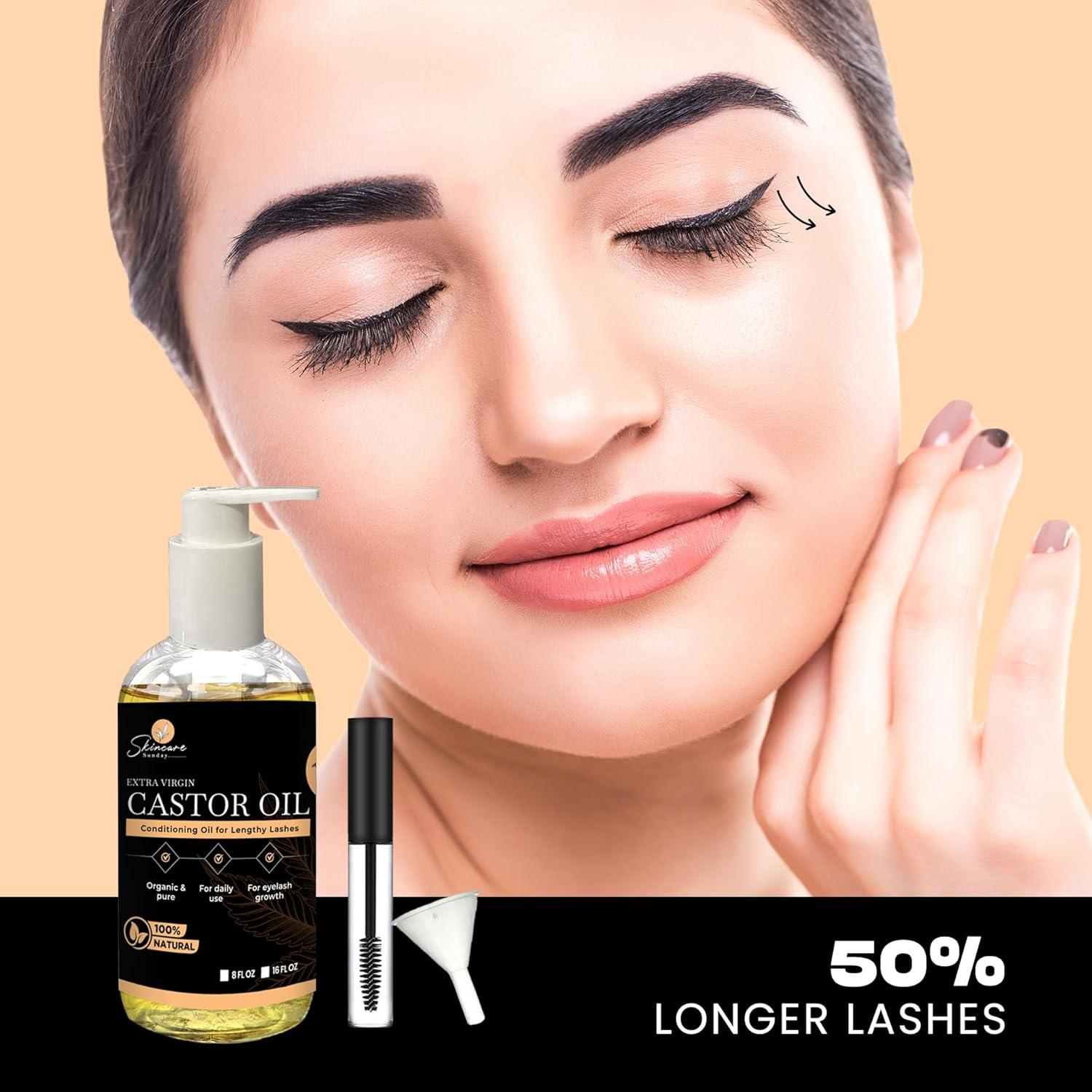 Aceite de Ricino Orgánico USDA Skin Care Sunday 473 ml para Pestañas