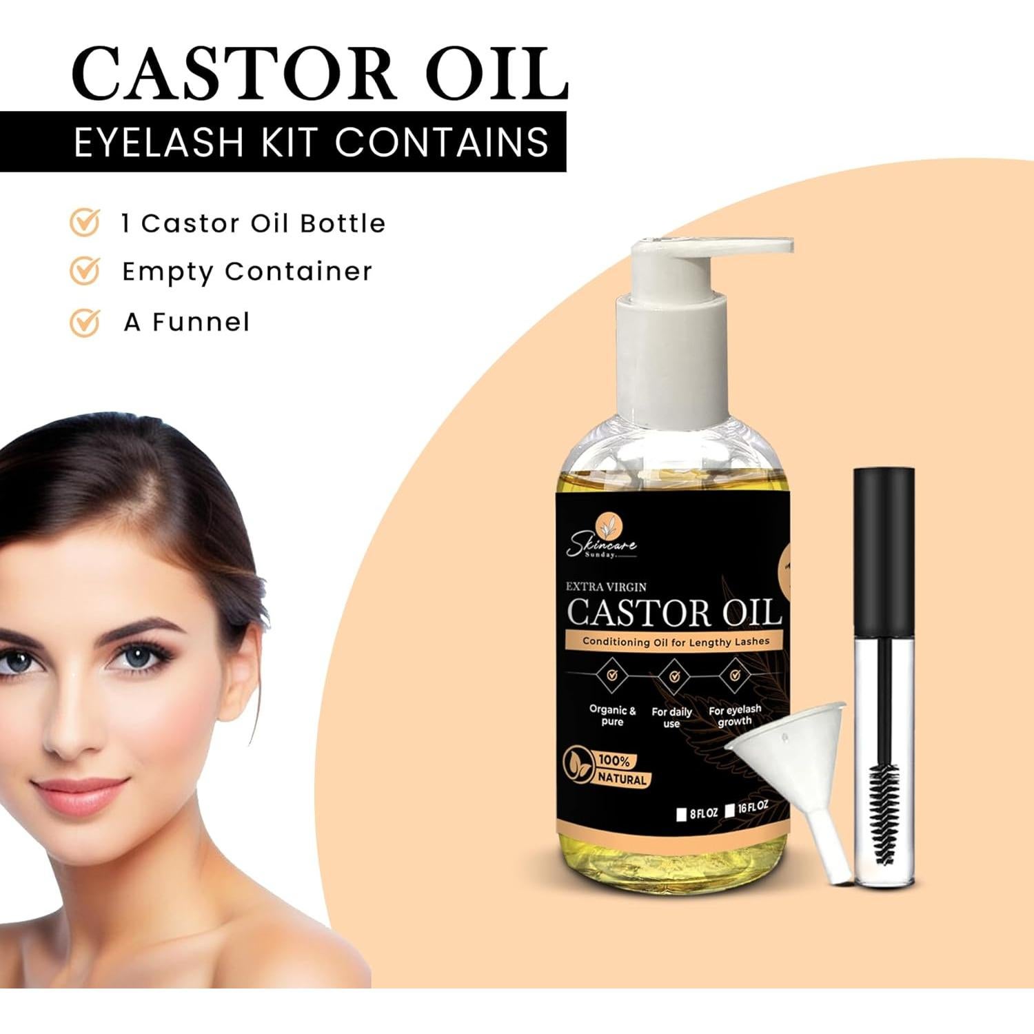 Aceite de Ricino Orgánico USDA Skin Care Sunday 473 ml para Pestañas