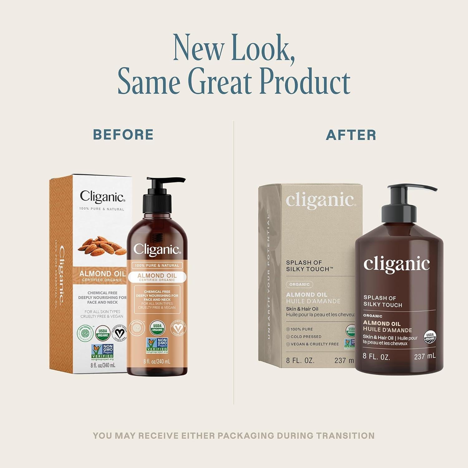 Aceite de Almendra Dulce Orgánico Cliganic 236ml Puro para Piel y Cabello