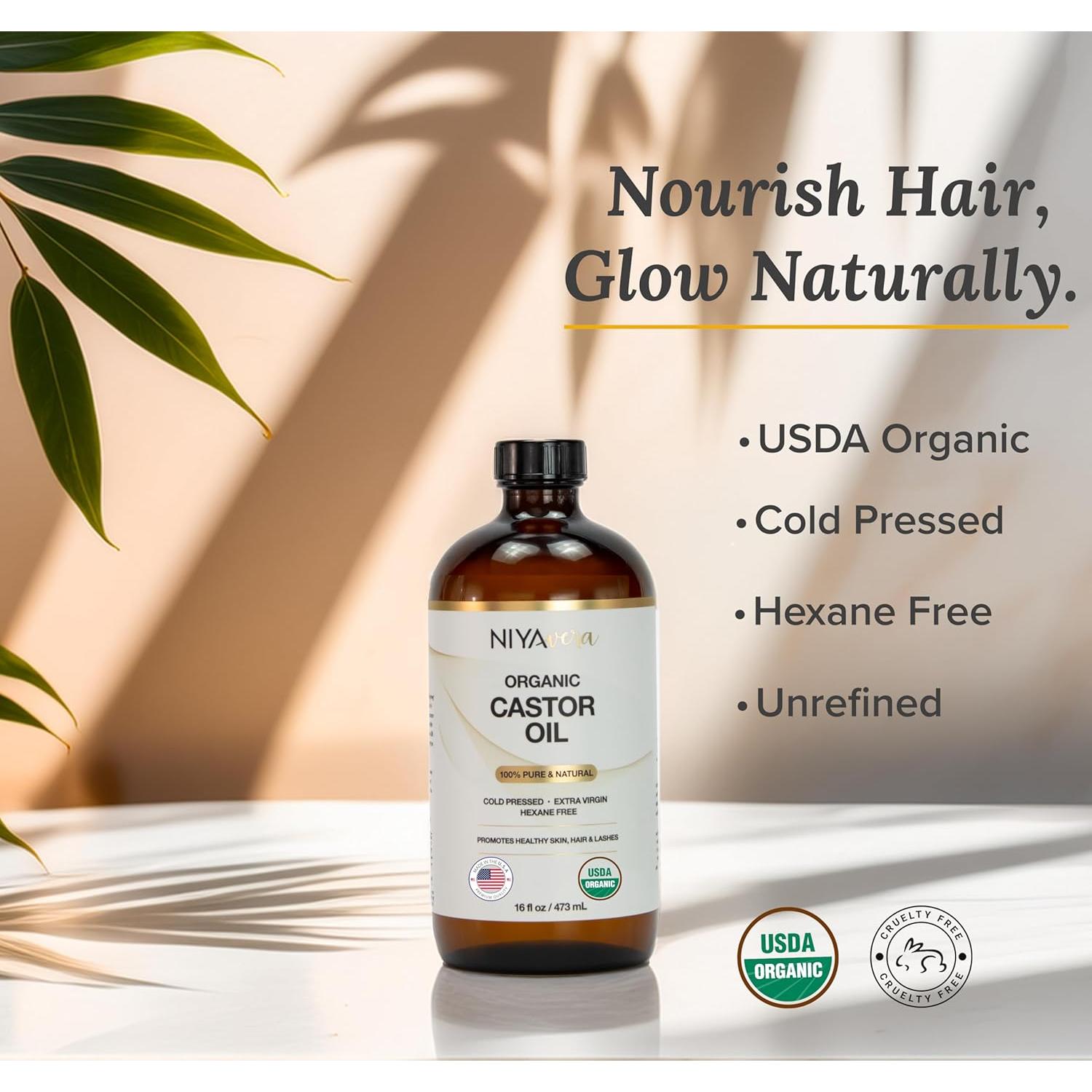 Aceite de Ricino Orgánico Niyavera 473ml Prensado en Frío Sin Refinar