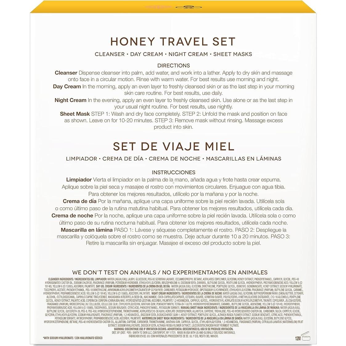 Juego de Viaje Earth To Skin Miel - 6 Piezas Hidratantes