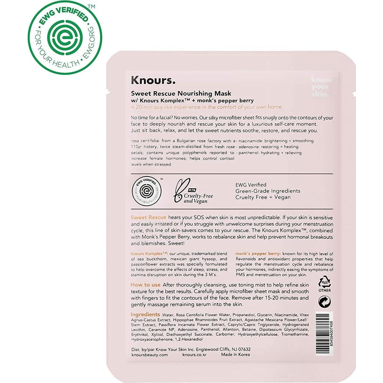 Máscara Nutritiva e Hidratante Knours con Agua de Rosa 10 Unidades