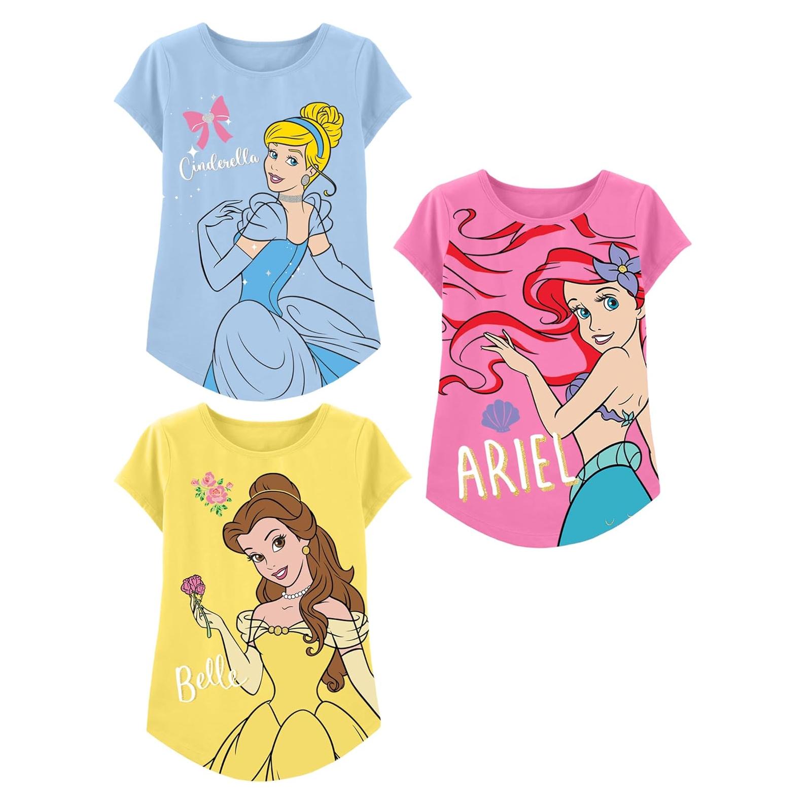 Camiseta Princesa Disney 3 Piezas Niñas Algodón Brillante