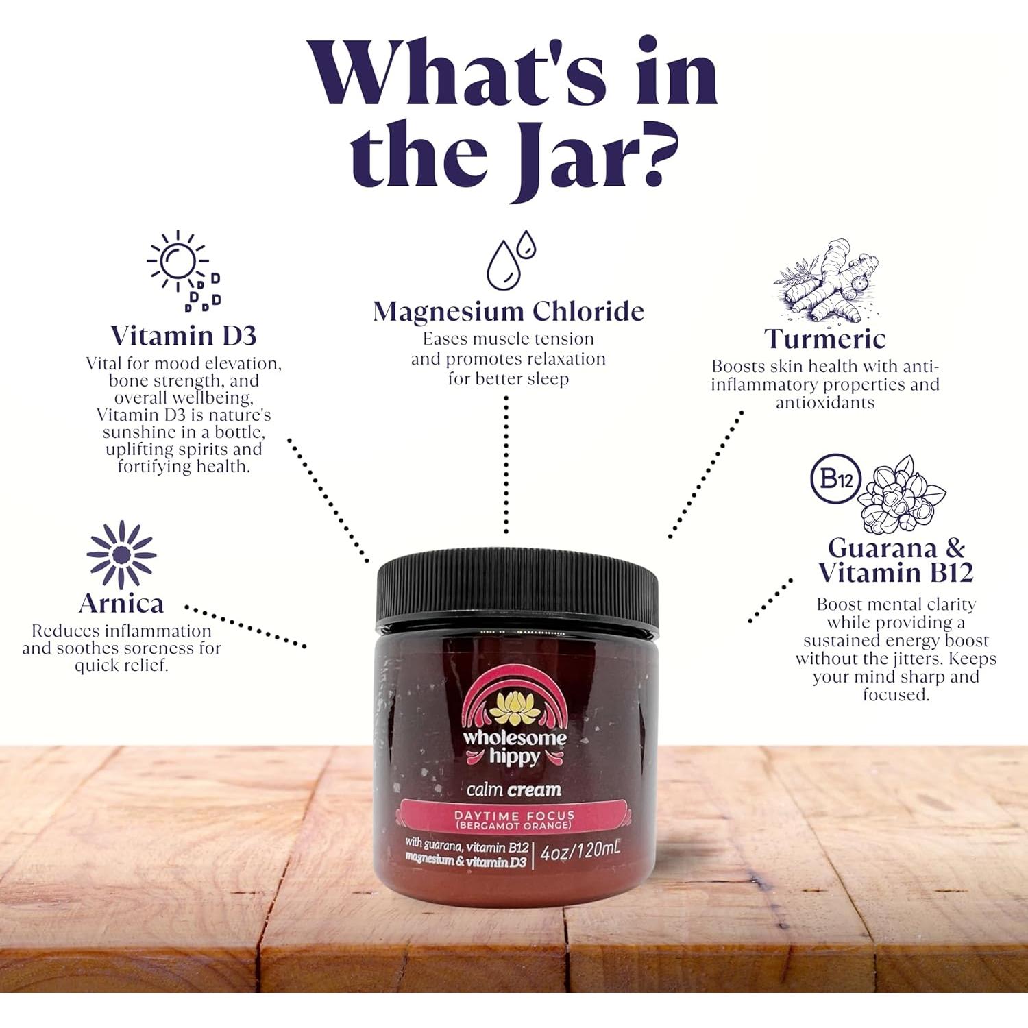 Crema Calmante Wholesome Hippy 100% Natural 113g - Magnesio y Vitamina B12