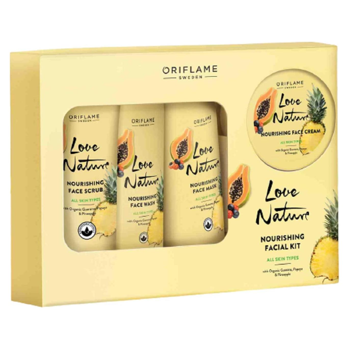 Kit Facial Love Nature Oriflame 4 Pzs - Exfoliante, Limpiador, Mascarilla y Crema