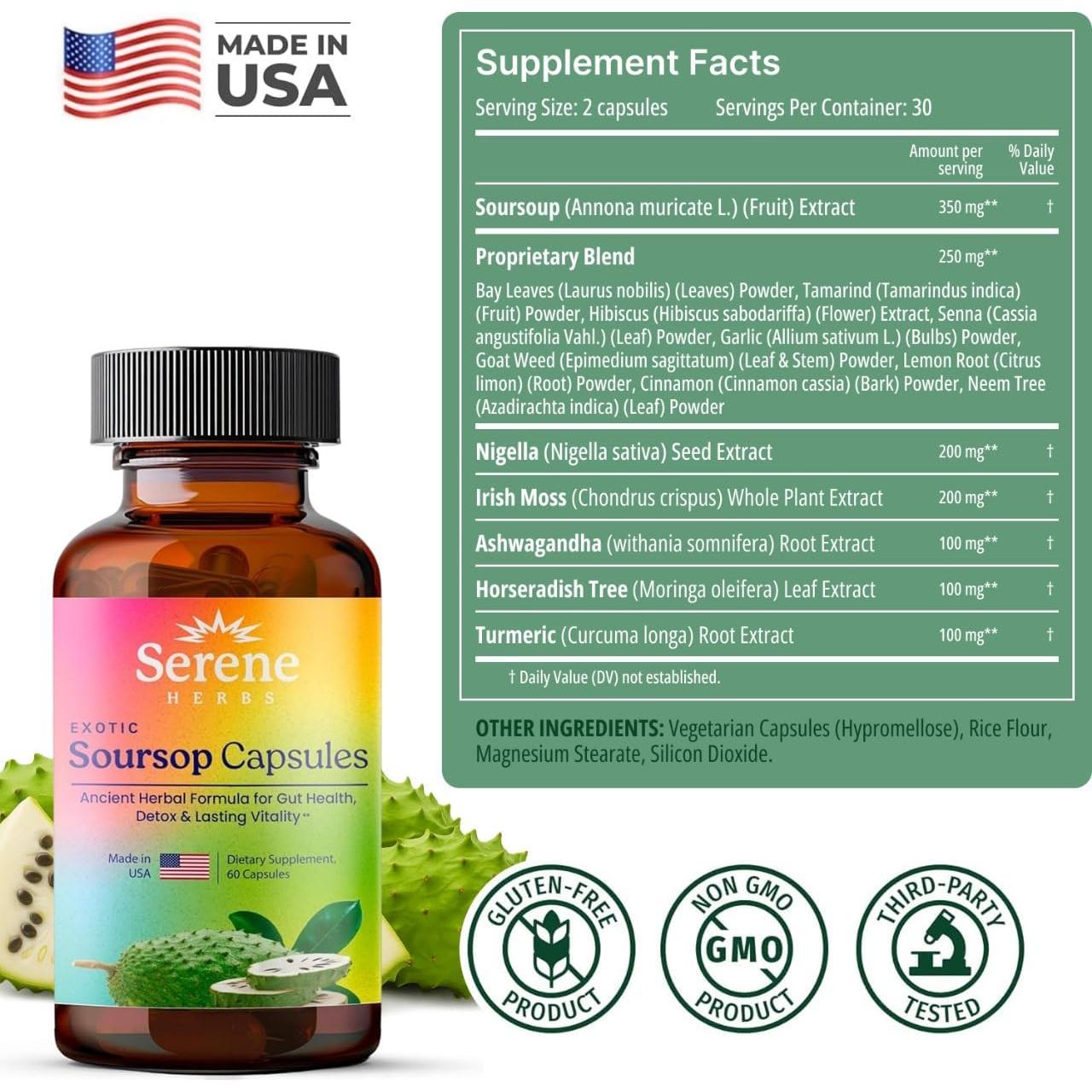 Cápsulas Detox de Soursop, Semilla Negra y Moringa - 60 Unidades