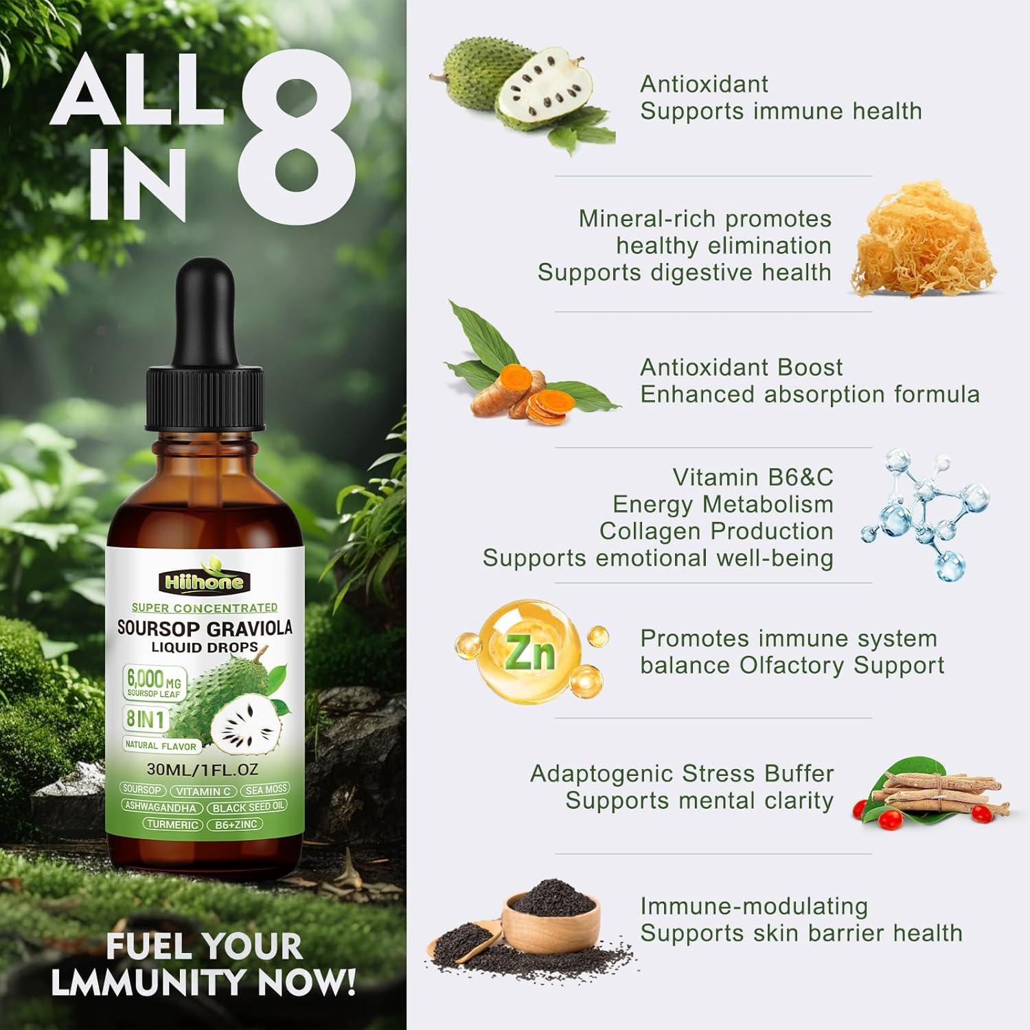 Extracto Líquido de Graviola HIIHONE 2x29.57ml Inmunidad