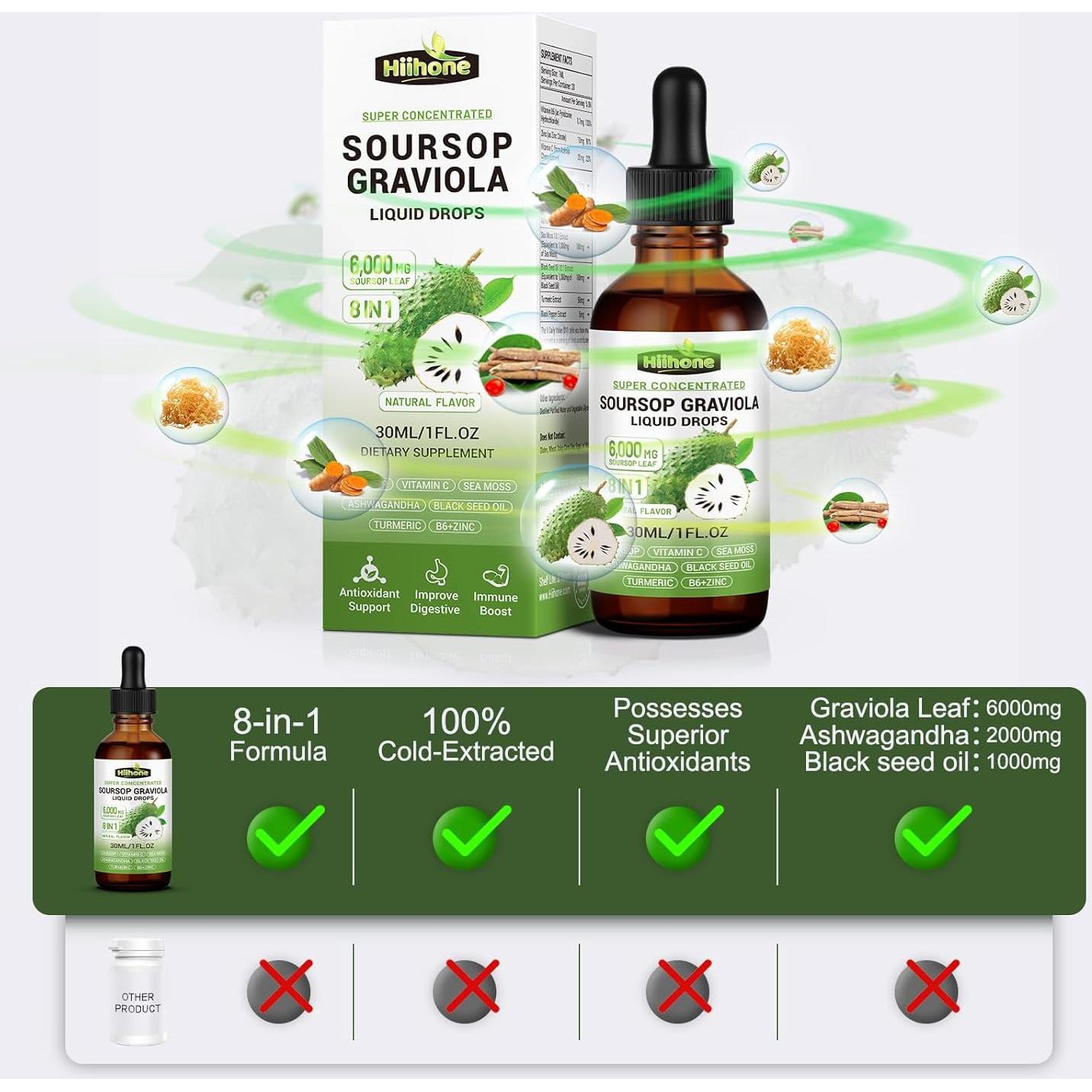 Extracto Líquido de Graviola HIIHONE 2x29.57ml Inmunidad