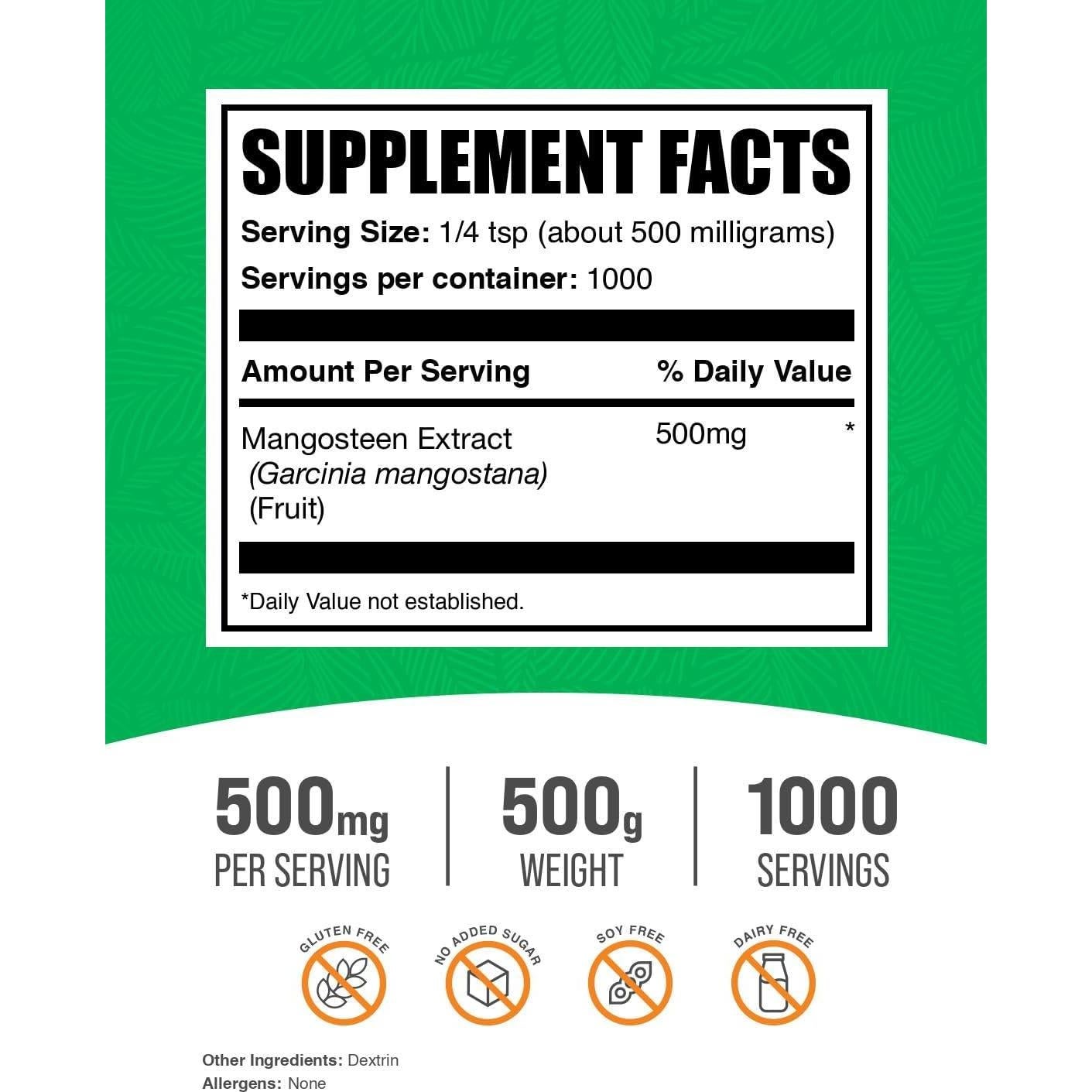 Polvo de Extracto de Mangostán BulkSupplements 500g - Suplemento Natural