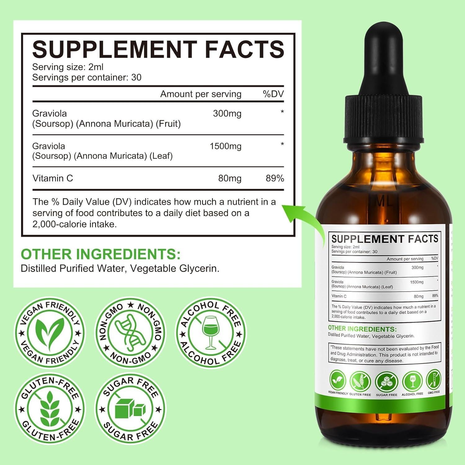 Gotas Líquidas de Graviola Soursop 118 ml - Extracto Natural Antioxidante