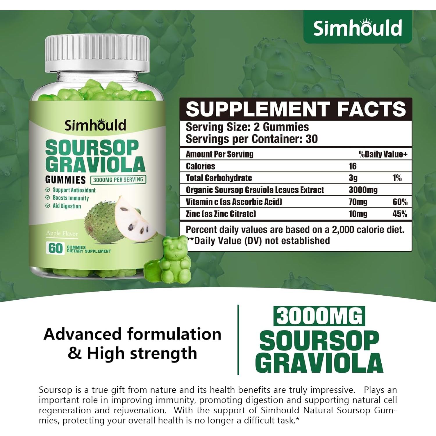 Gomitas de Graviola Simhould 3000mg - 120 unidades - Sin Azúcar