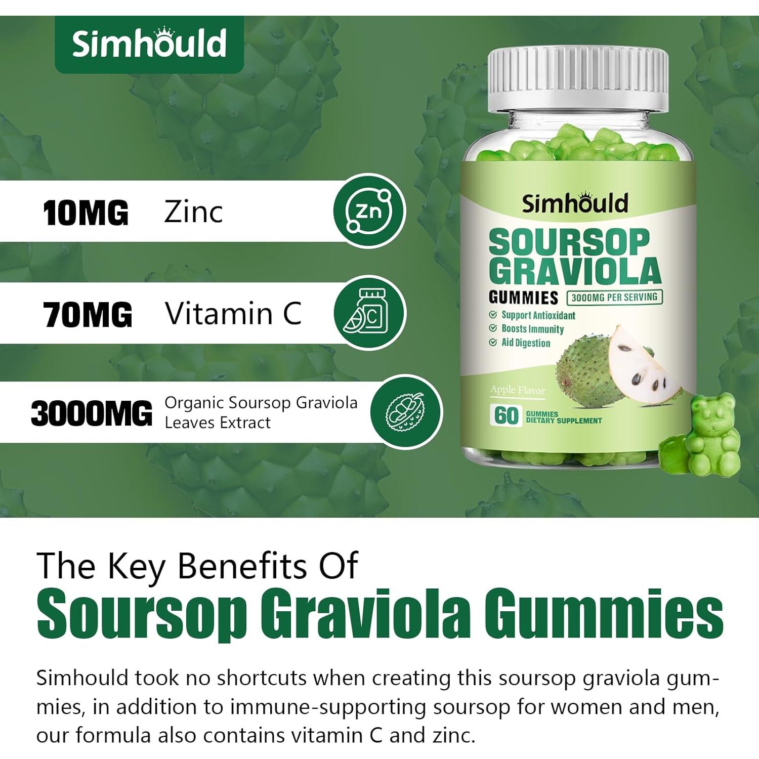 Gomitas de Graviola Simhould 3000mg - 120 unidades - Sin Azúcar