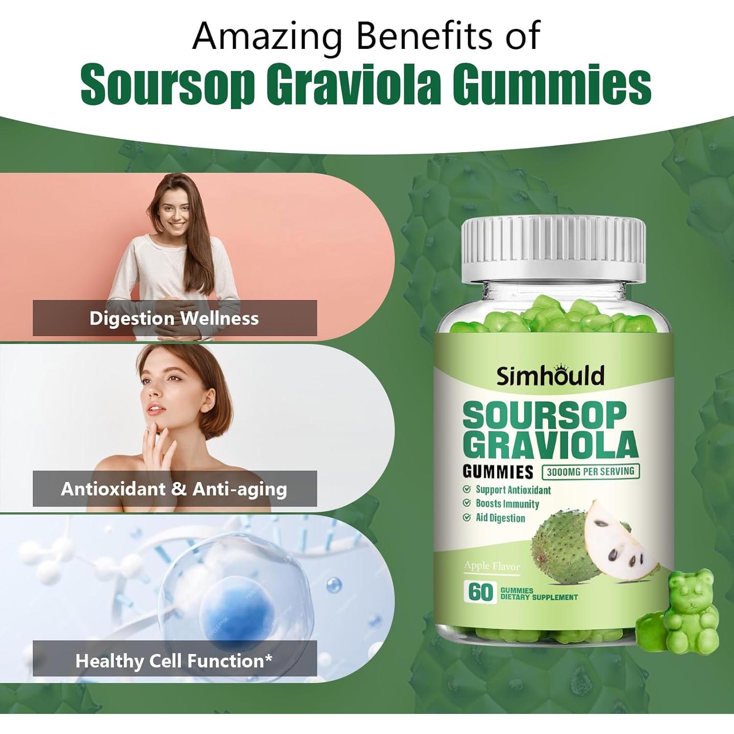 Gomitas de Graviola Simhould 3000mg - 120 unidades - Sin Azúcar