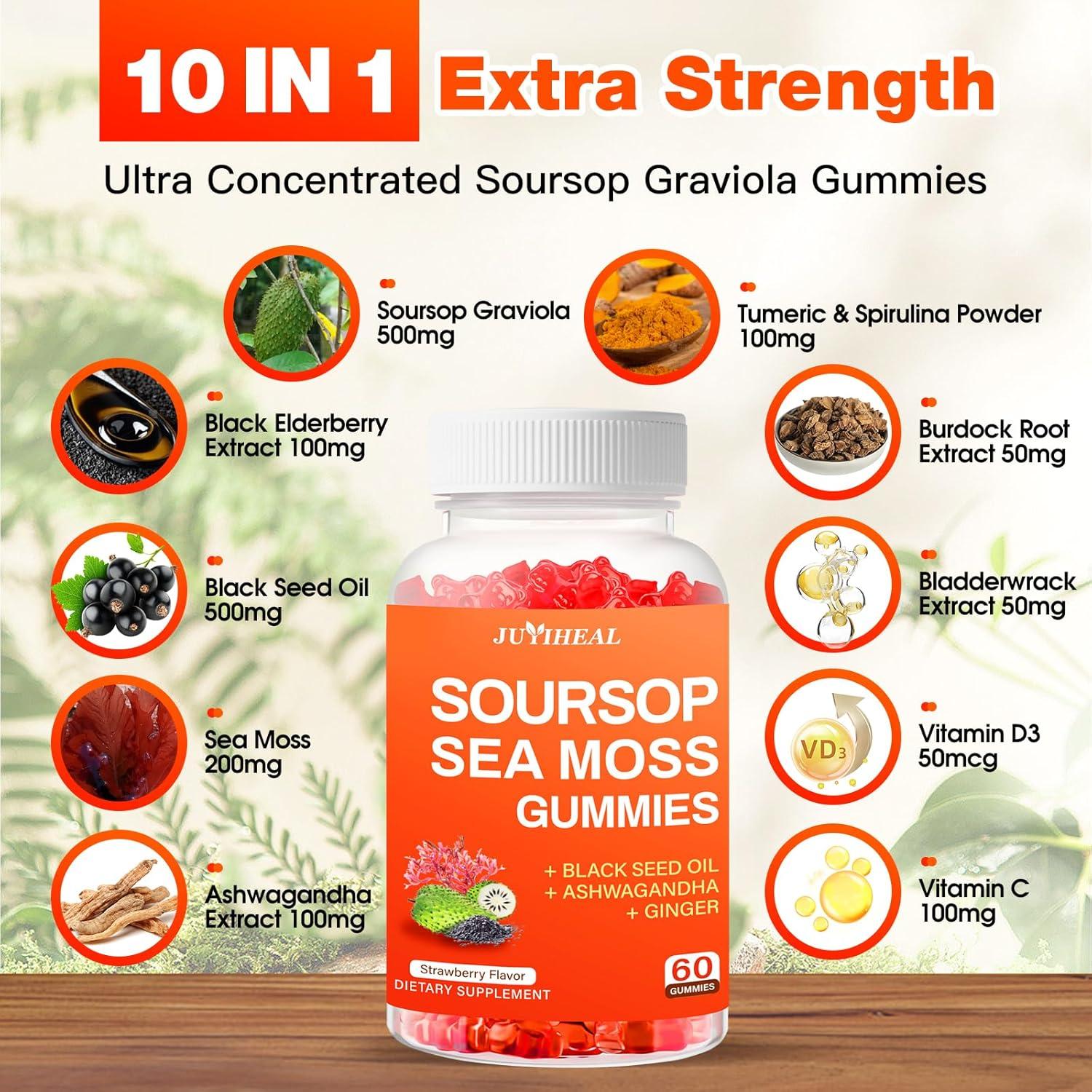 Gomitas de Graviola Soursop JUYIHEAL 60 Unidades Veganas