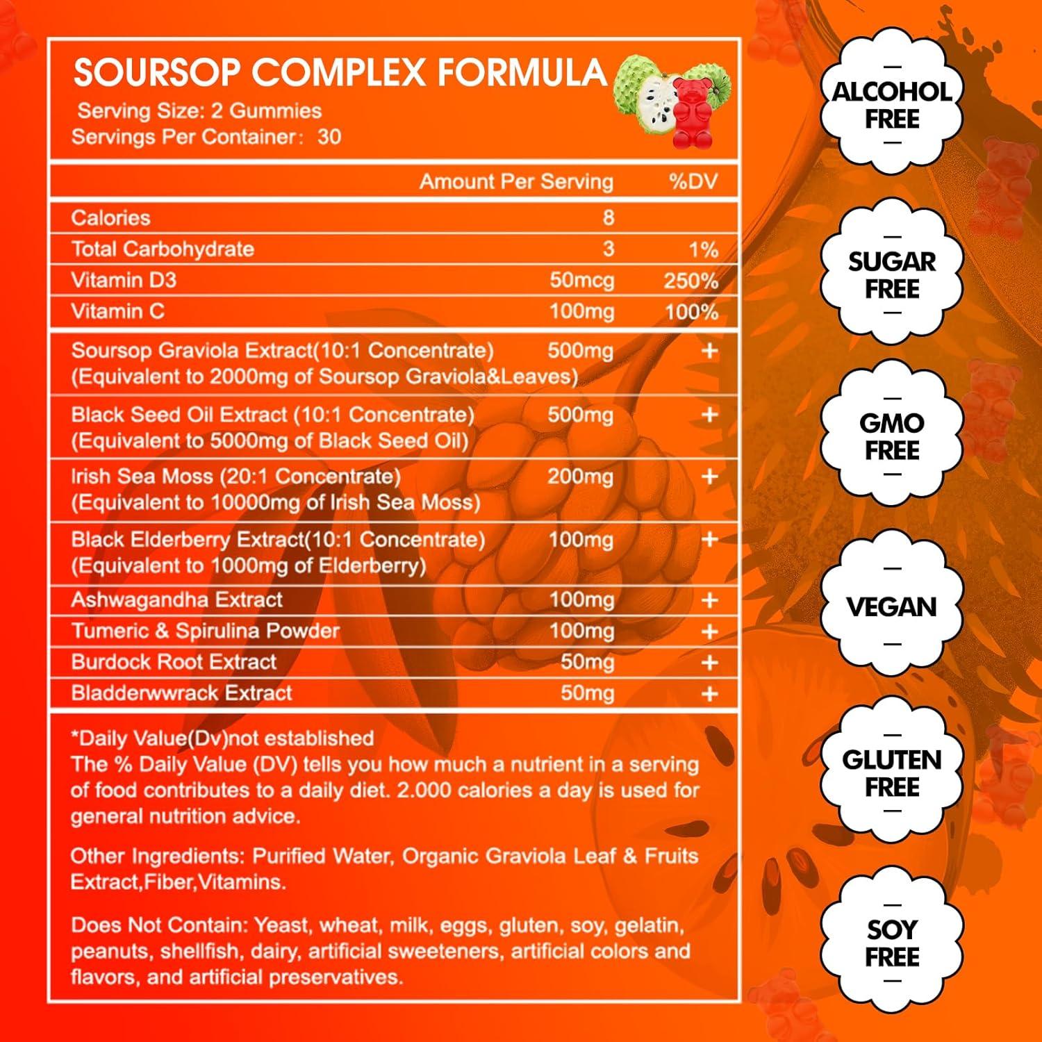 Gomitas de Graviola Soursop JUYIHEAL 60 Unidades Veganas