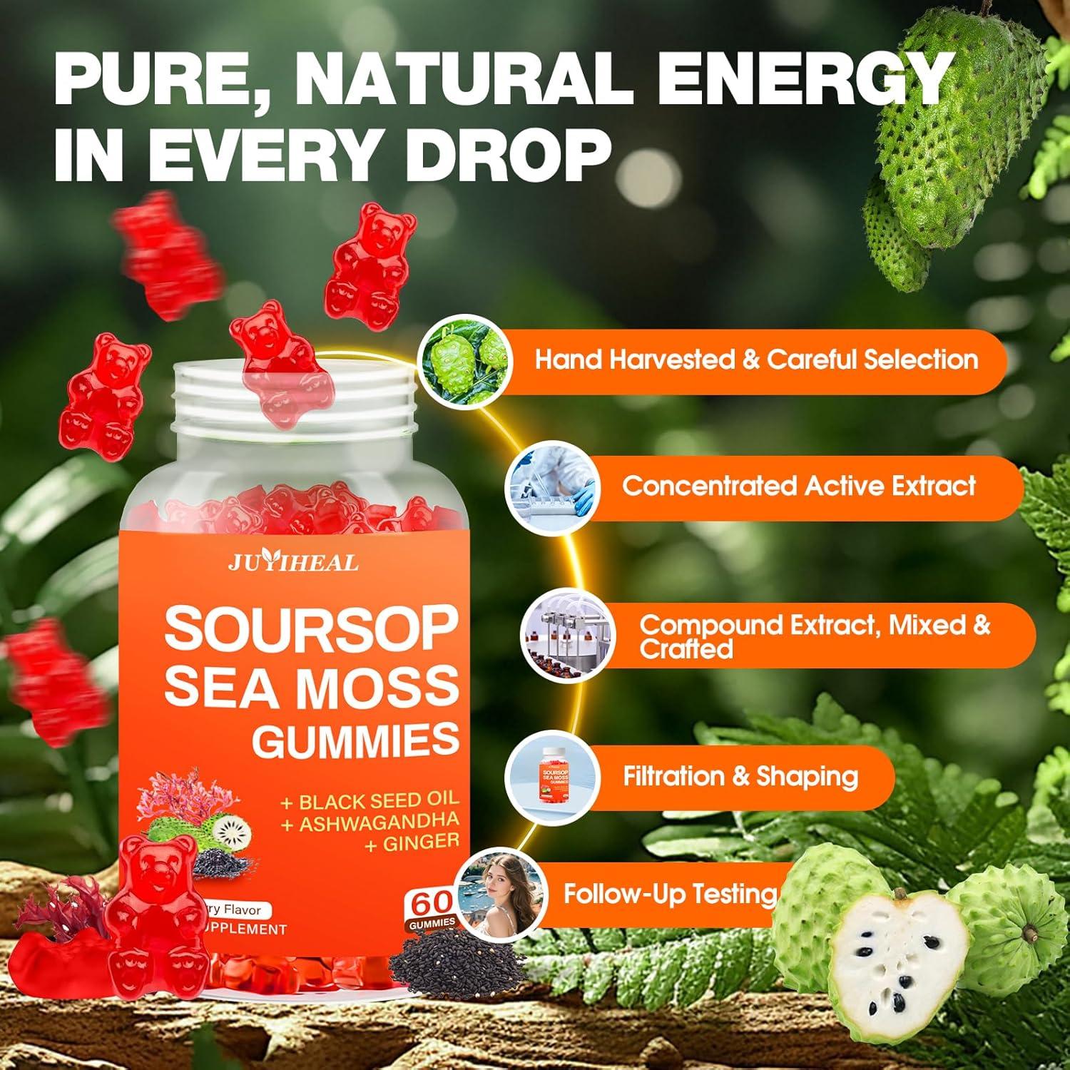 Gomitas de Graviola Soursop JUYIHEAL 60 Unidades Veganas