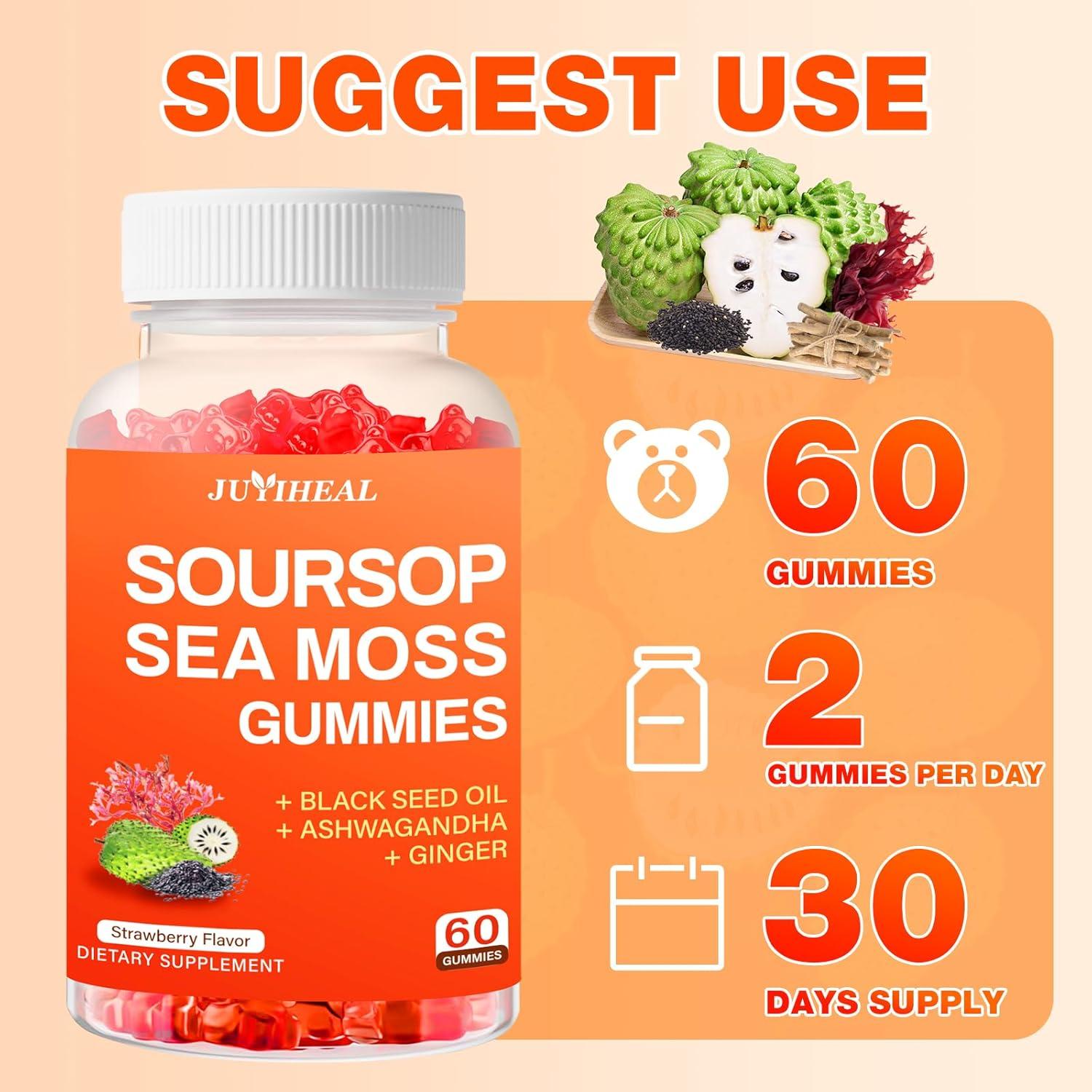 Gomitas de Graviola Soursop JUYIHEAL 60 Unidades Veganas