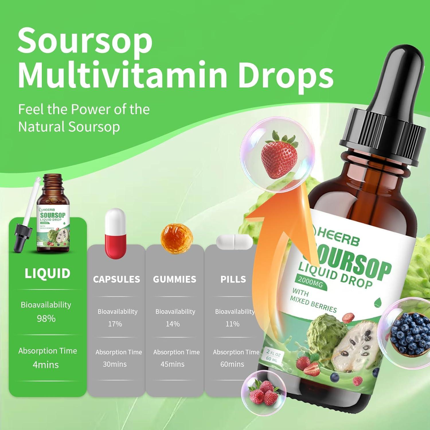 Gotas Líquidas de Soursop HEERB 60 ml - Multivitamínicas Orgánicas