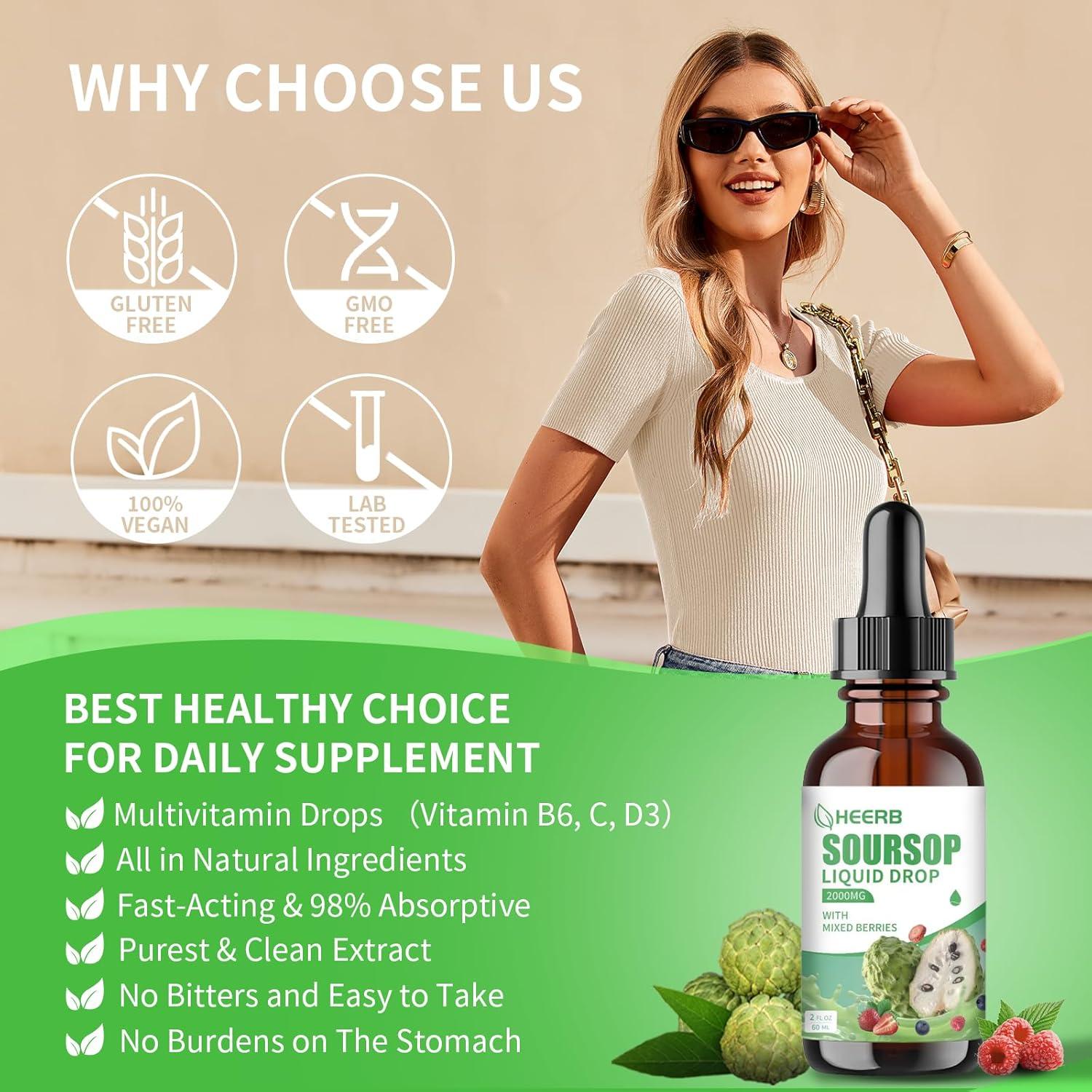 Gotas Líquidas de Soursop HEERB 60 ml - Multivitamínicas Orgánicas