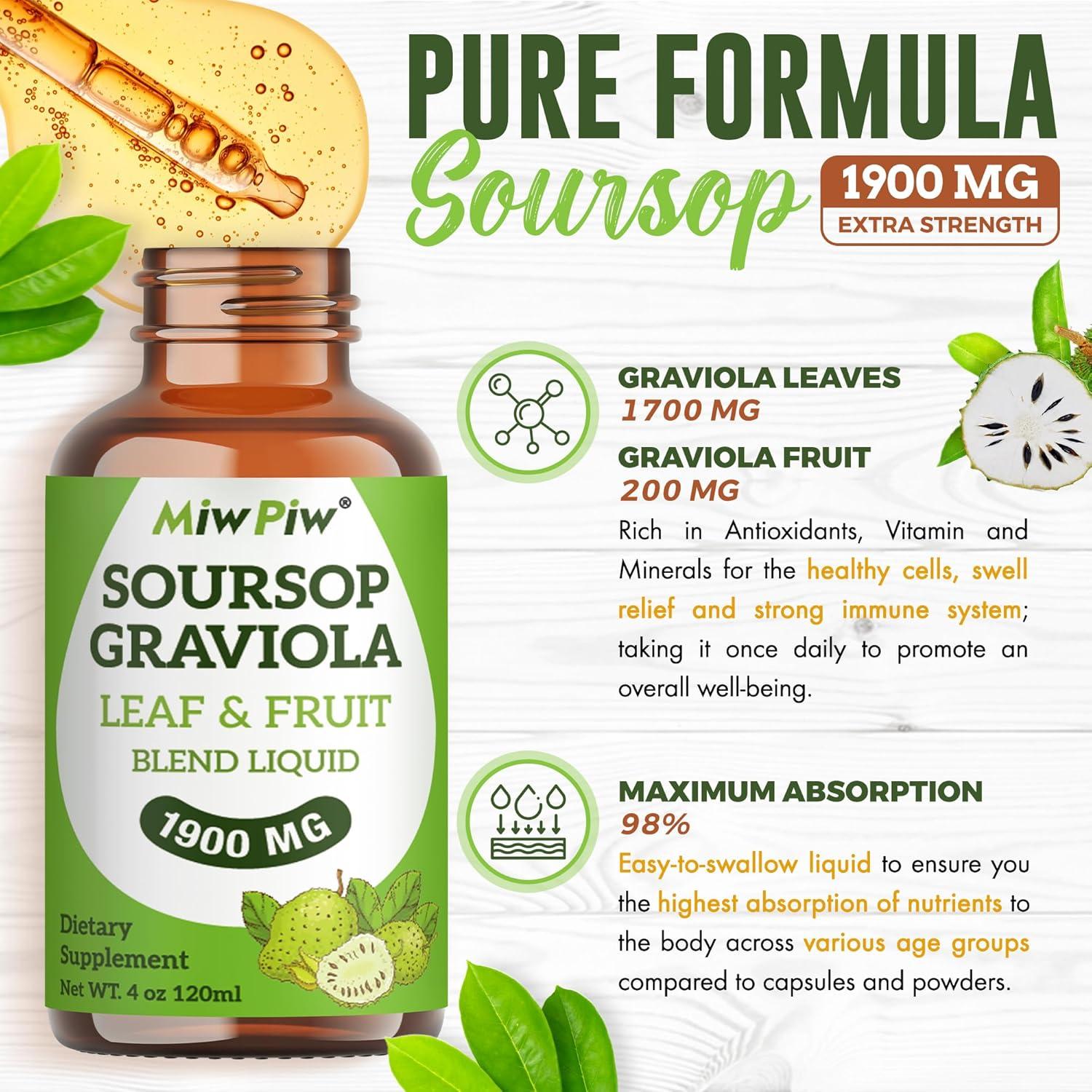 Gotas Líquidas de Soursop Miw Piw 118 ml - Soporte Inmunológico