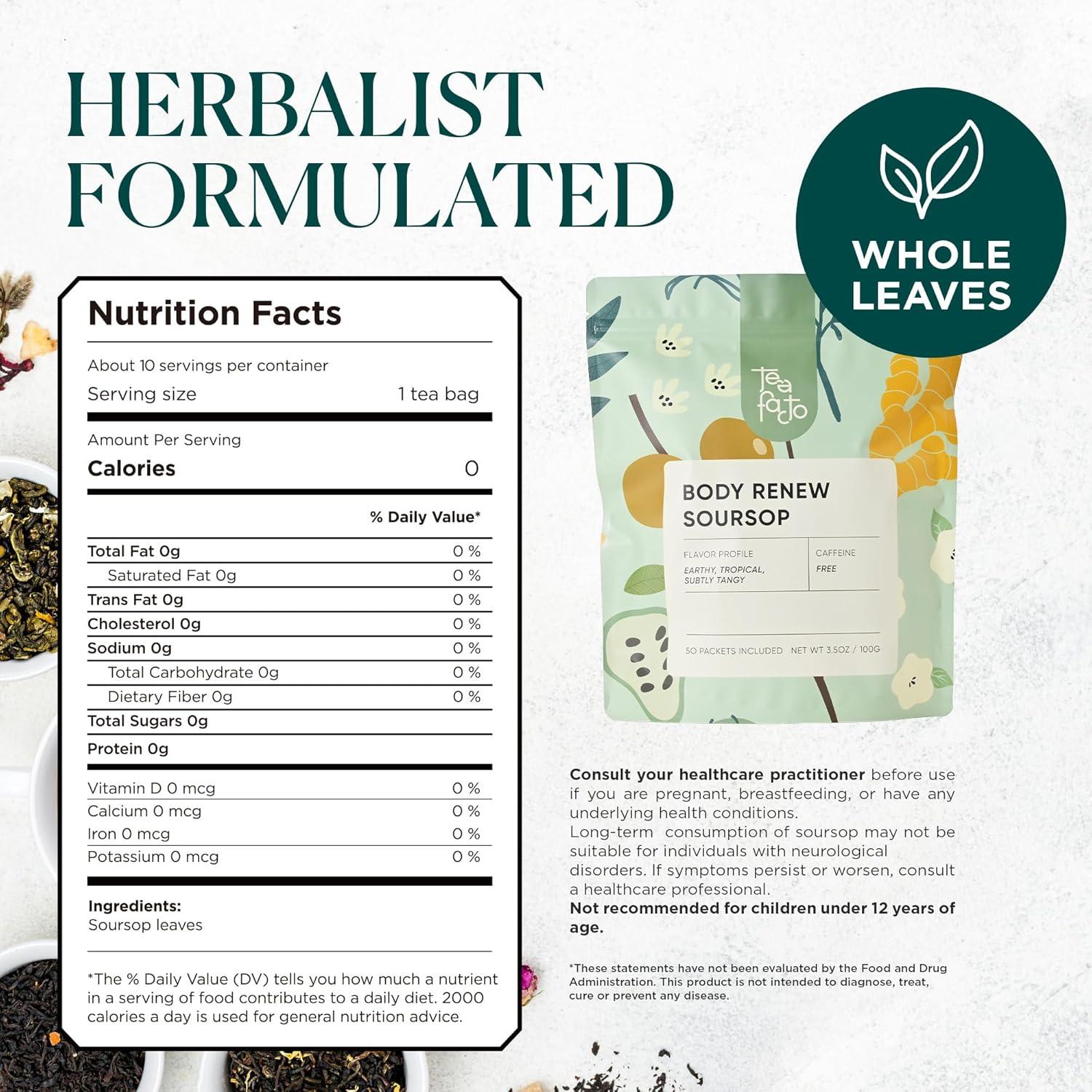 Bolsitas de Té de Guanábana Tea Facto - Paquete de 50 Unidades