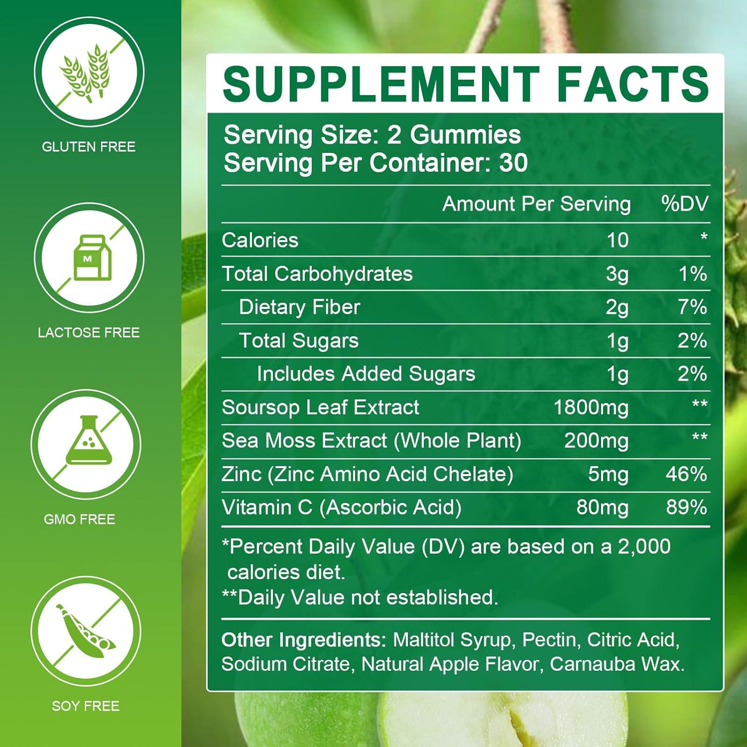 Gomitas de Graviola Soursop WOGORGT - Antioxidante 60 Unidades