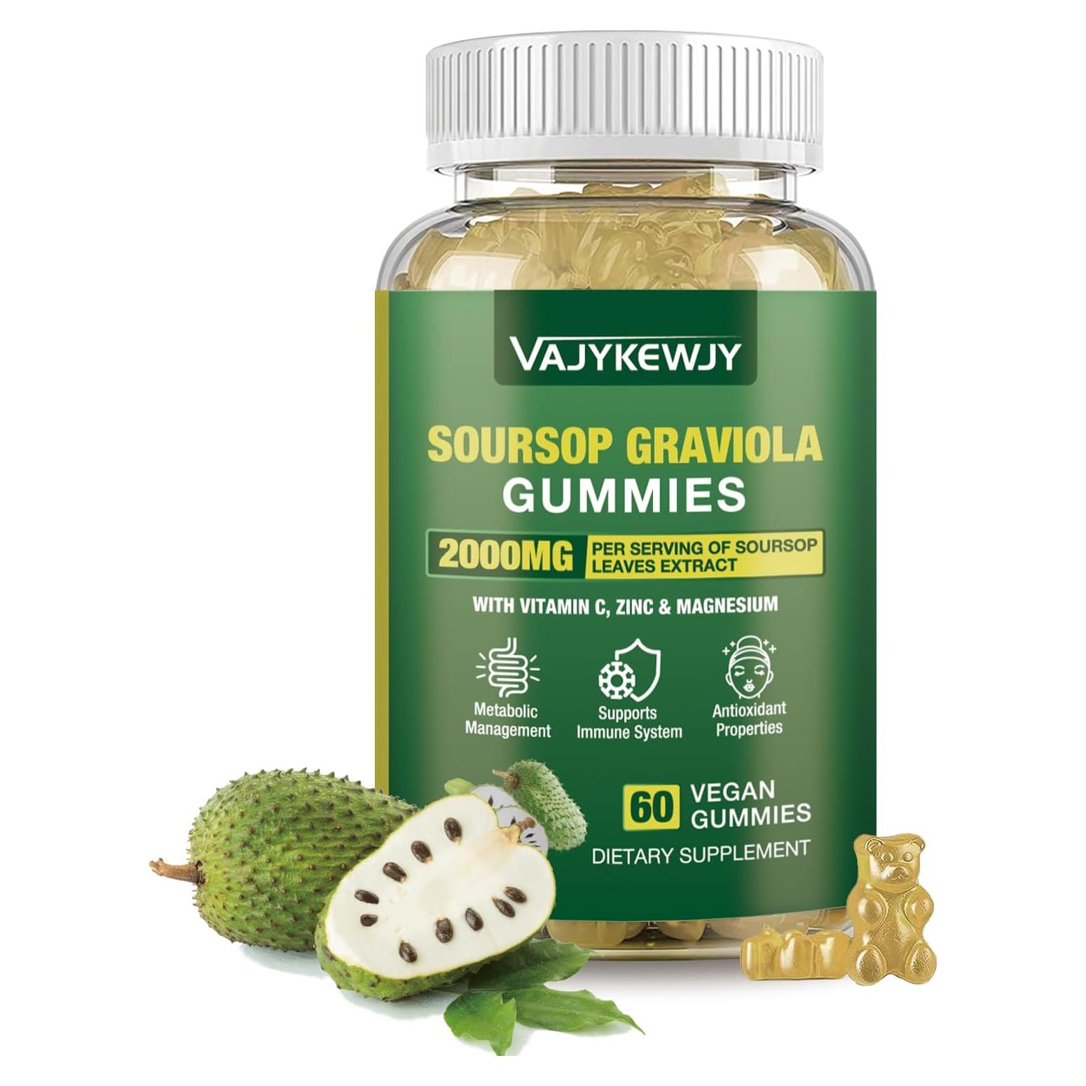 Gomitas de Graviola Soursop VAJYKEWJY 2000mg Veganas 60 Unidades