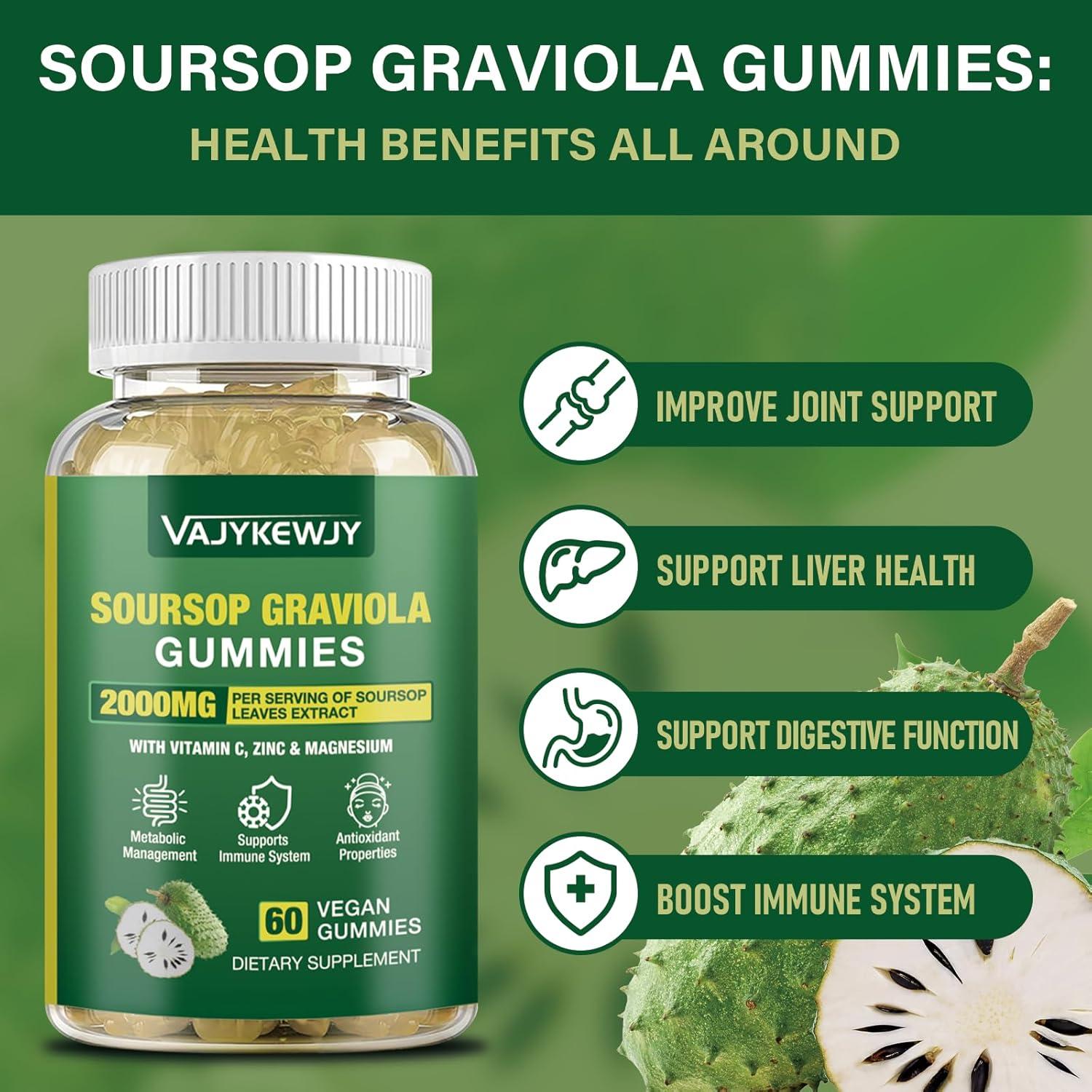 Gomitas de Graviola Soursop VAJYKEWJY 2000mg Veganas 60 Unidades