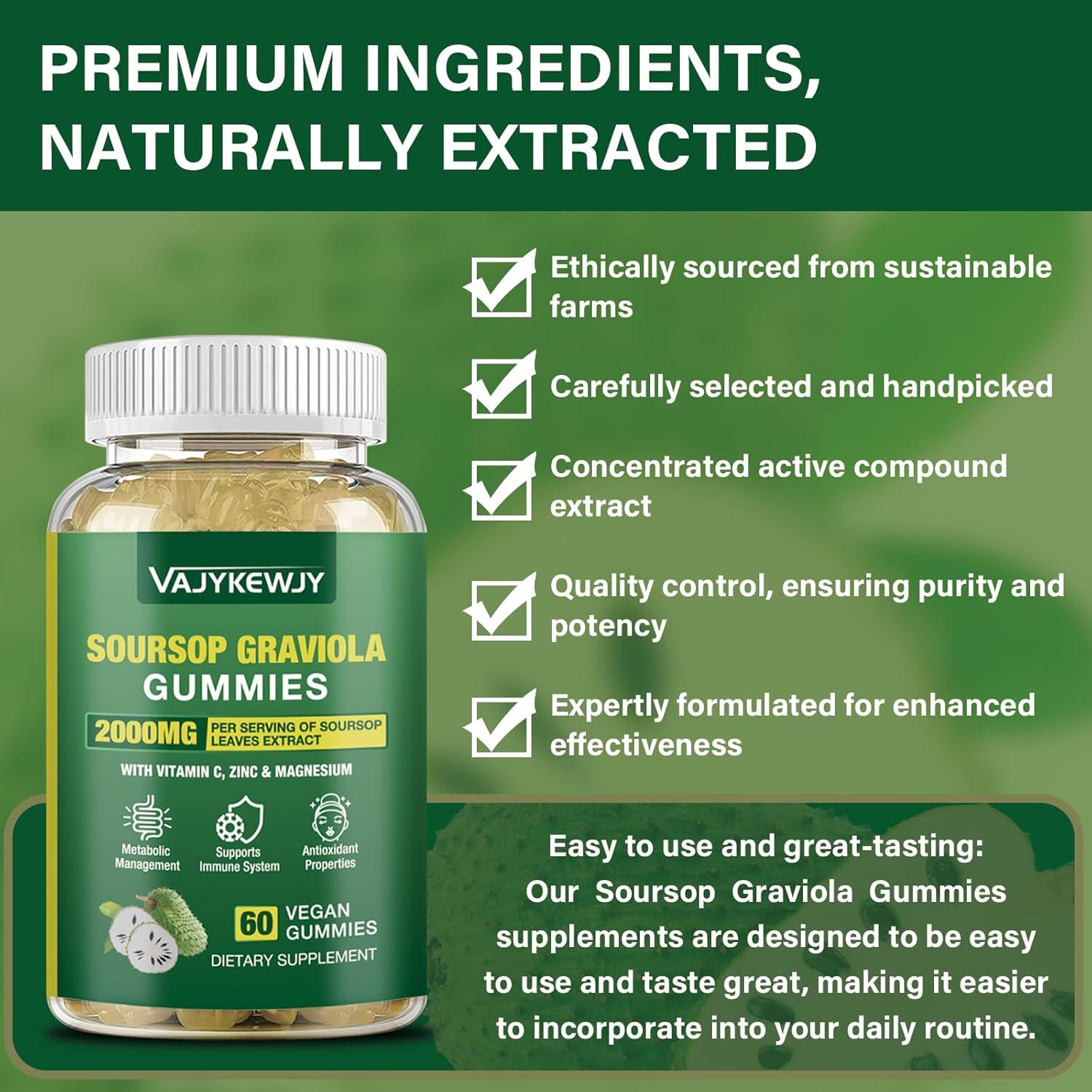 Gomitas de Graviola Soursop VAJYKEWJY 2000mg Veganas 60 Unidades