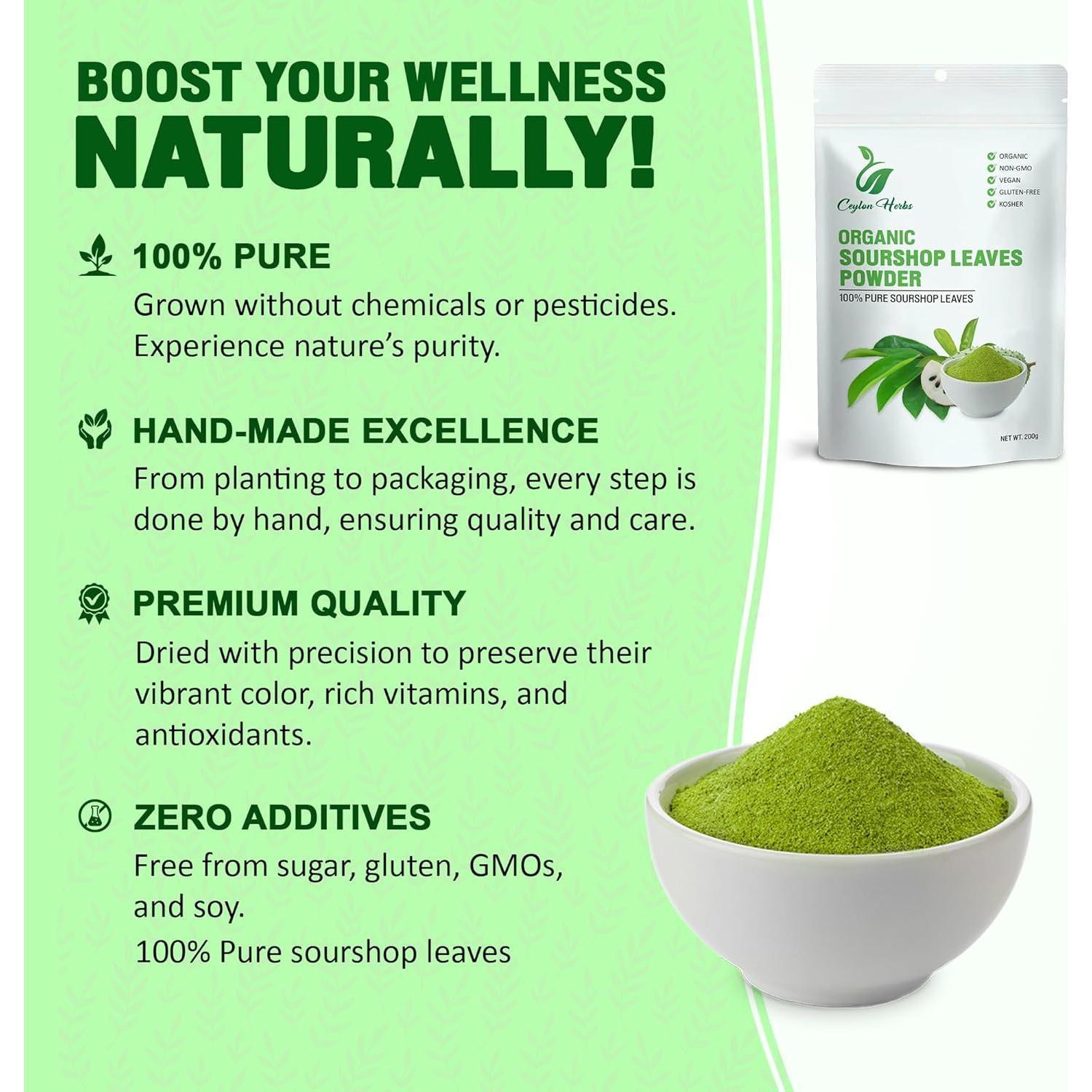 200g Polvo de Hojas de Guanábana Orgánico Ceylon Herbs