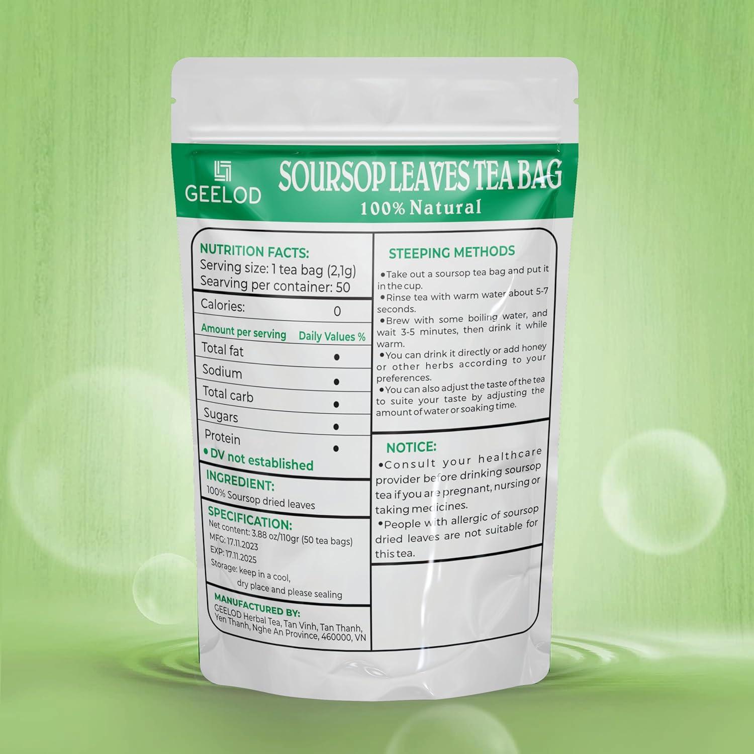 Té de Hoja de Guanábana Geelod 50 Bolsitas 100% Natural