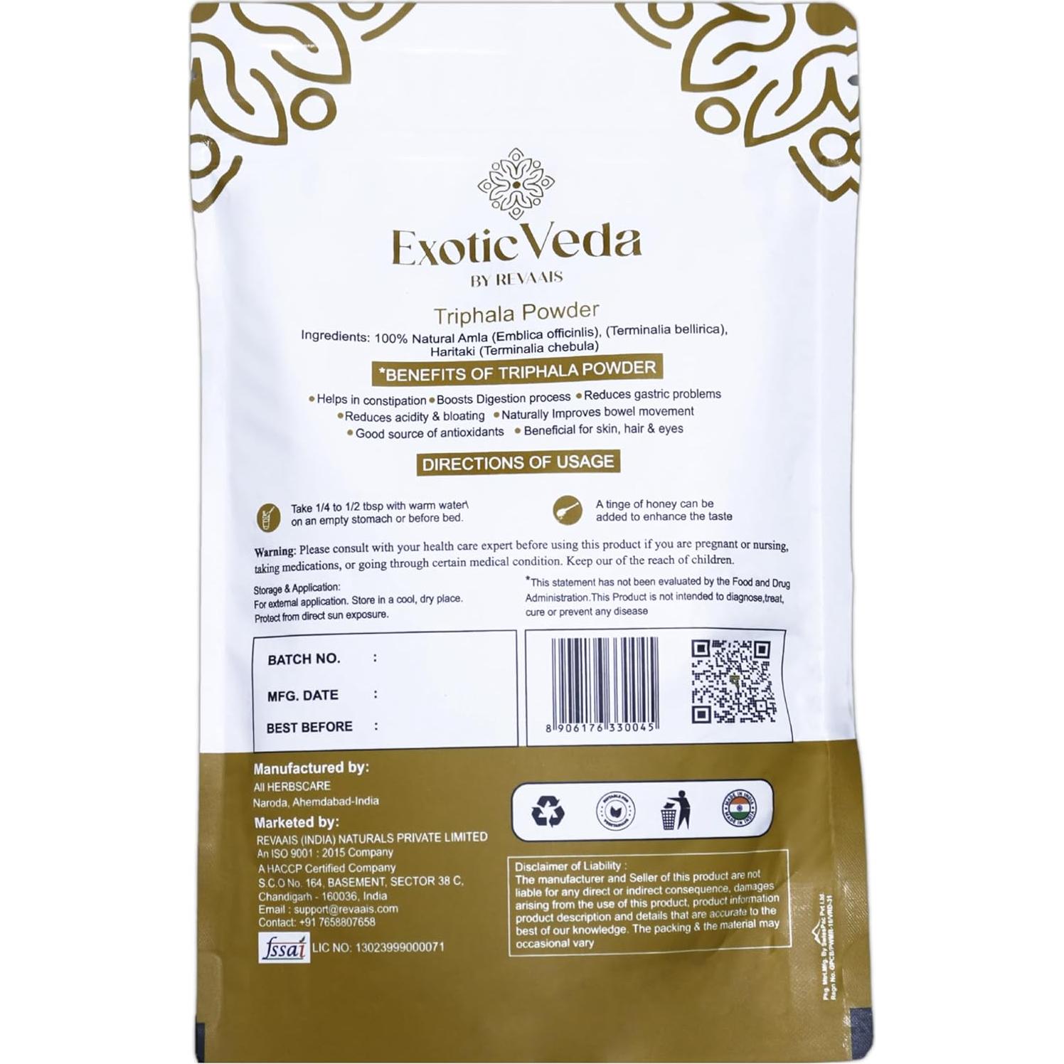 Polvo de Triphala Orgánico Exotic Veda 100g - Detox Natural