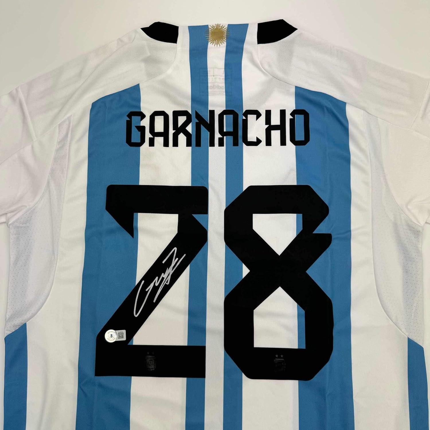 Camiseta de fútbol firmada Alejandro Garnacho Argentina Azul