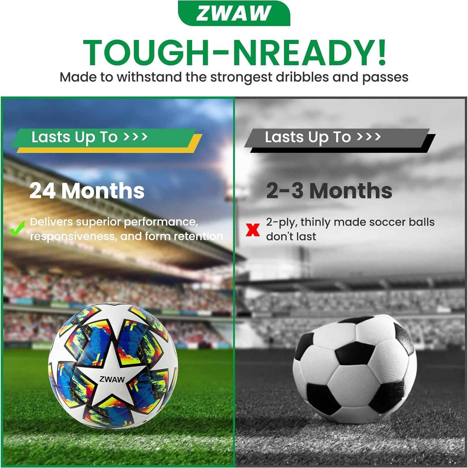 Balón de Fútbol ZWAW Tamaño 5 Cuero PU Impermeable con Bomba