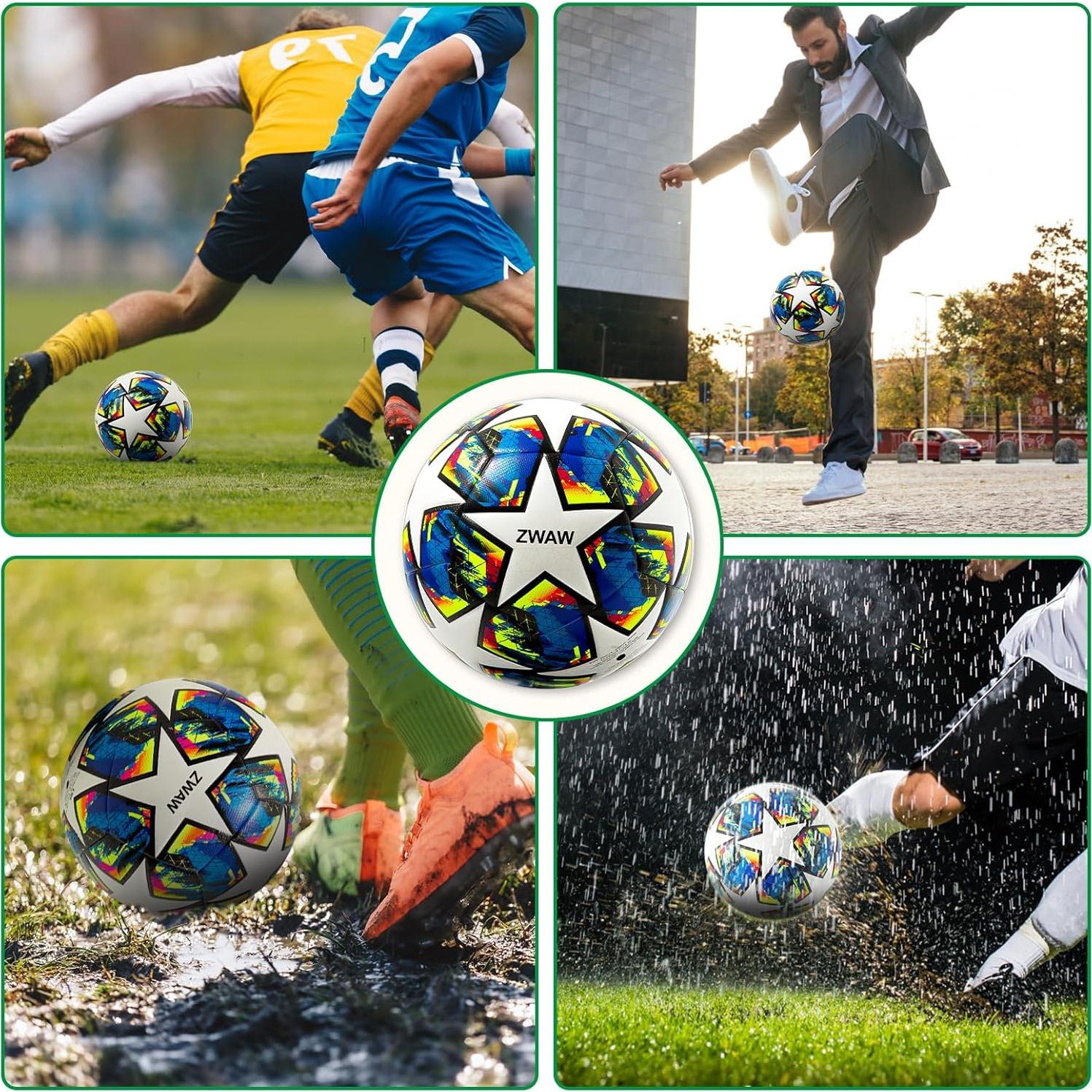 Balón de Fútbol ZWAW Tamaño 5 Cuero PU Impermeable con Bomba