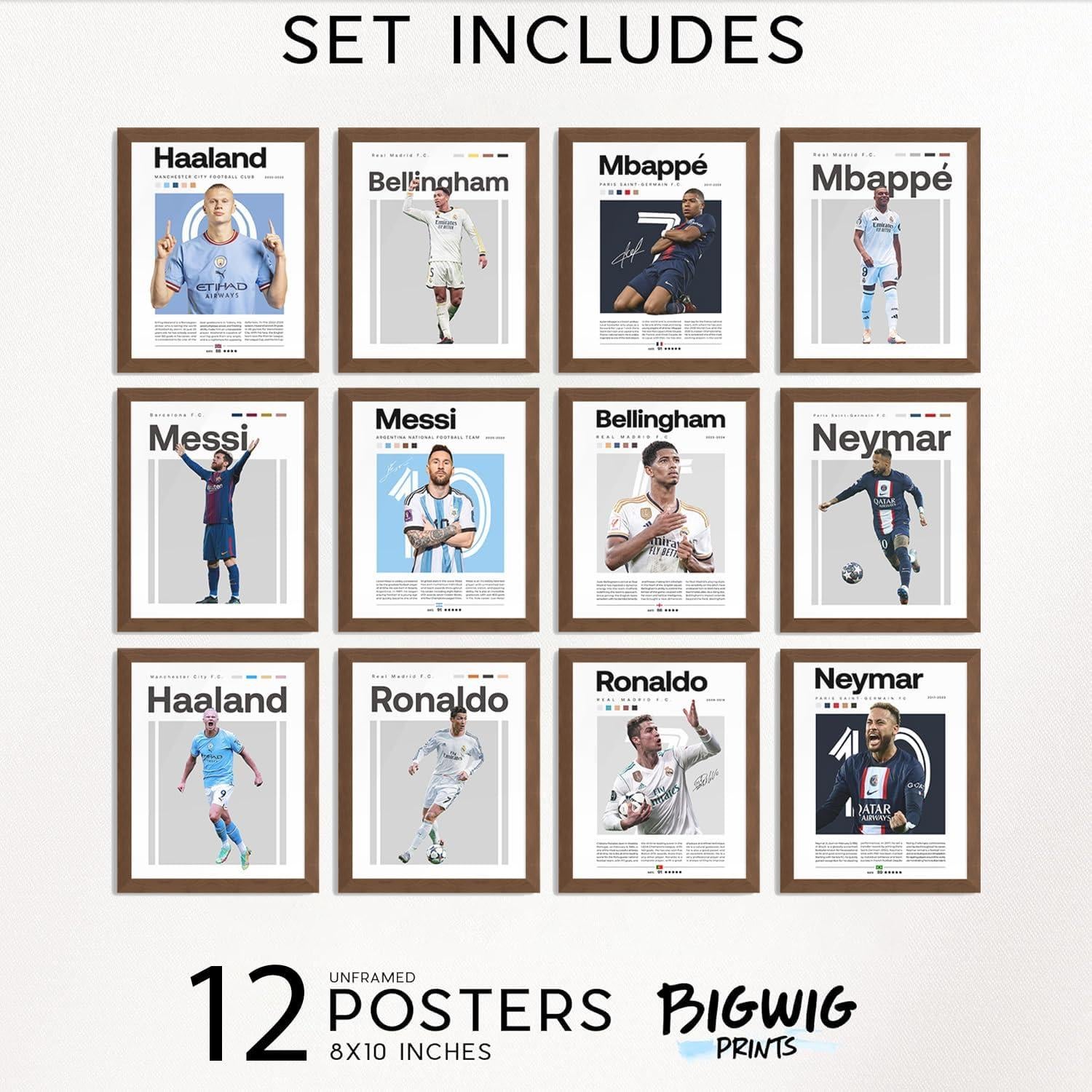 Conjunto de 12 Pósters de Fútbol BigWig Prints 20x25 cm