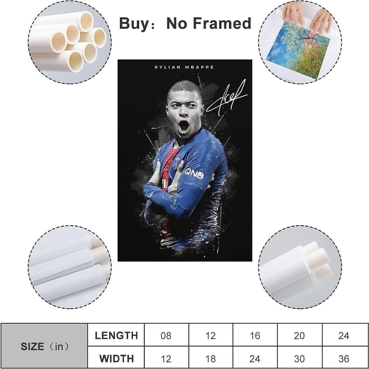 Póster Kylian Mbappé Lienzo Impreso 30x45cm Decoración