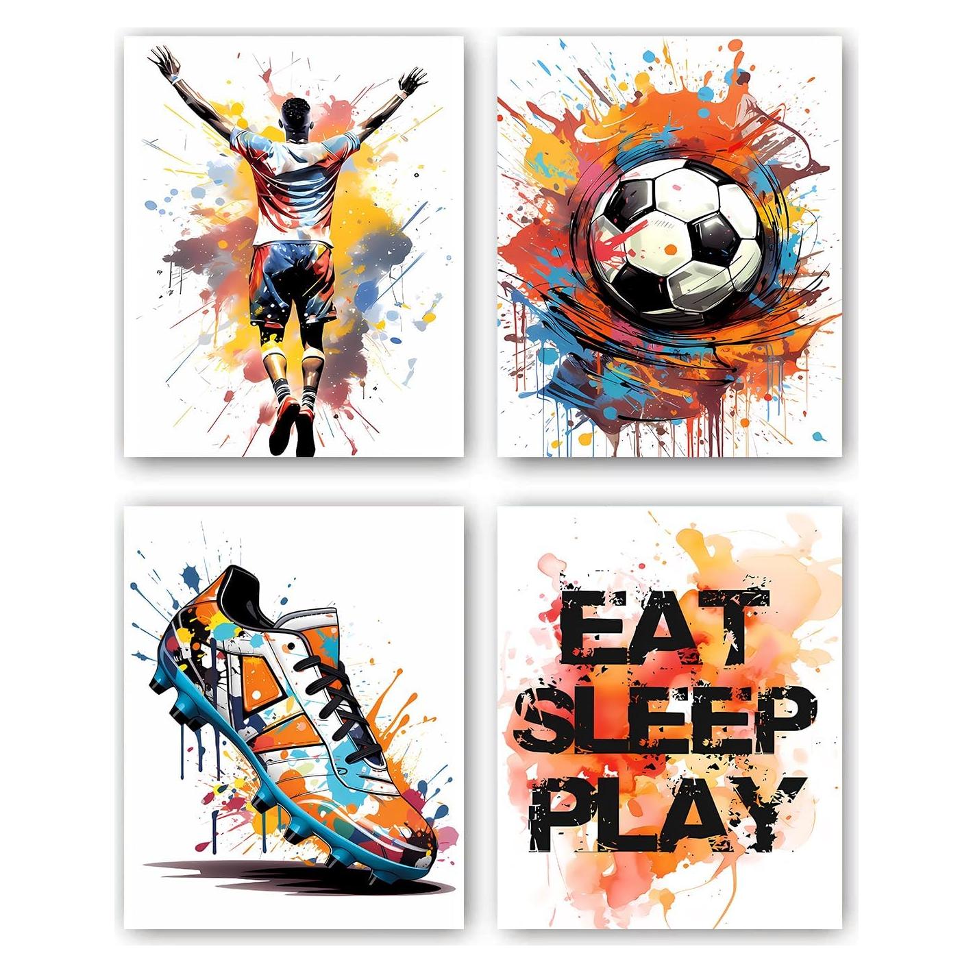 Set de 4 Pósters de Arte de Pared de Graffiti de Fútbol 20.4x25.7cm