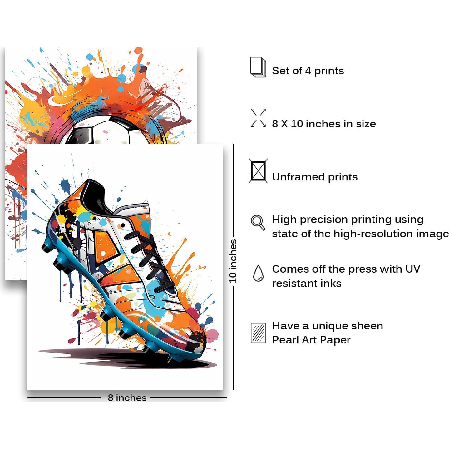 Set de 4 Pósters de Arte de Pared de Graffiti de Fútbol 20.4x25.7cm