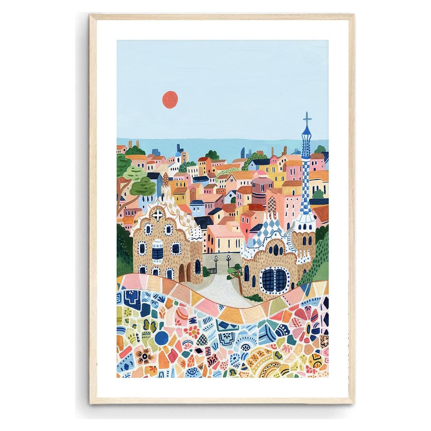 Póster de Arte de Viaje Barcelona Park Güell 28x23 cm Sin Marco