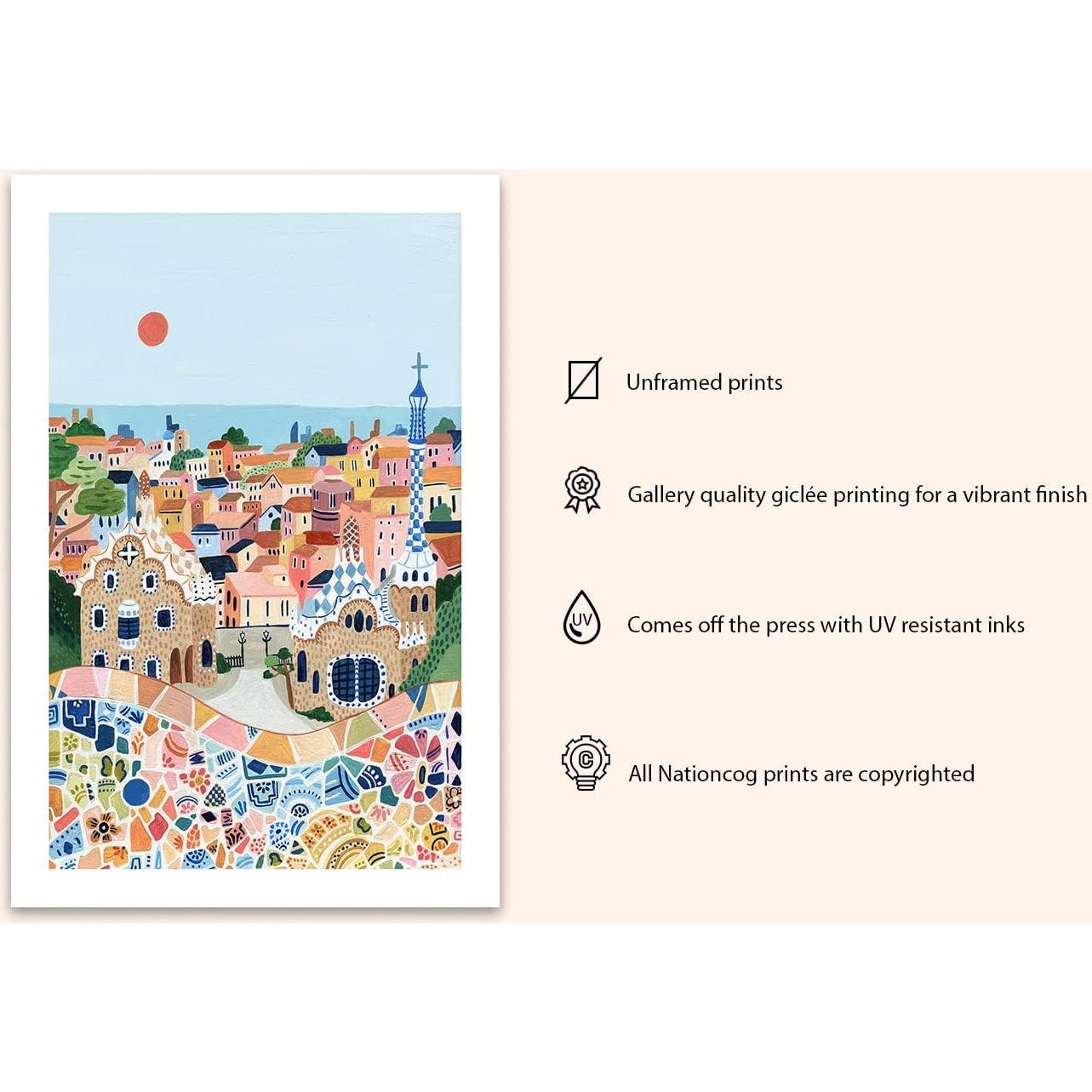 Póster de Arte de Viaje Barcelona Park Güell 28x23 cm Sin Marco