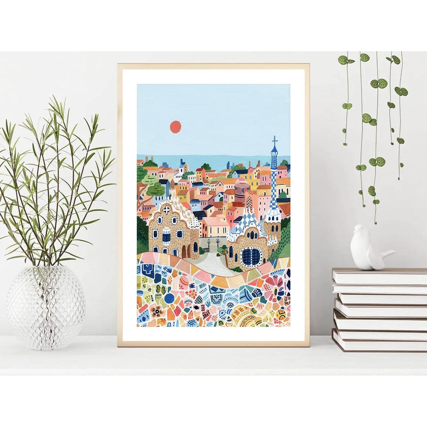 Póster de Arte de Viaje Barcelona Park Güell 28x23 cm Sin Marco