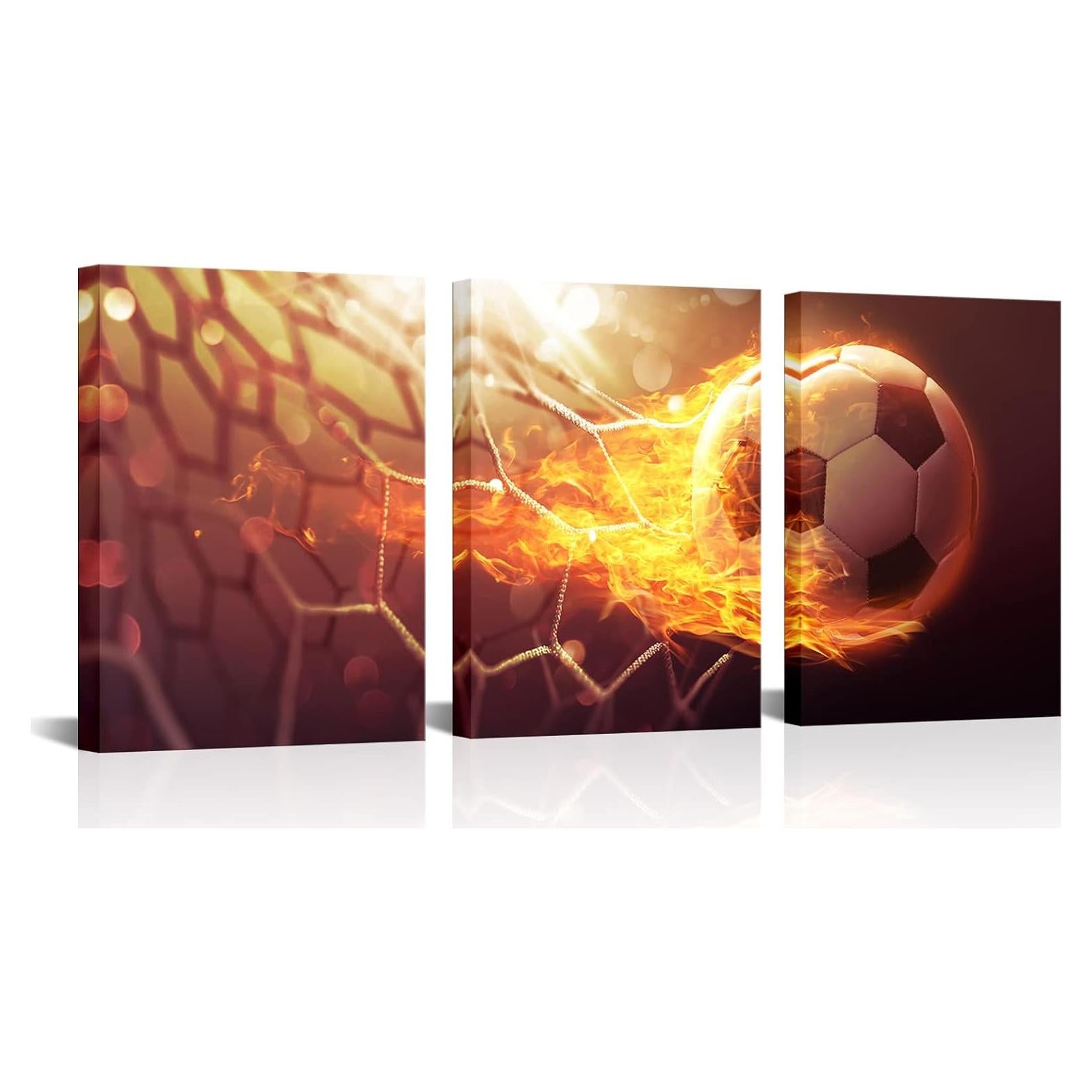 Arte de Pared de Fútbol RnnJoile 3 Piezas 30x40 cm Lienzo HD