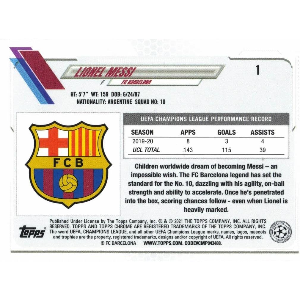 Tarjeta de Fútbol Topps Chrome Lionel Messi UCL 2020-21