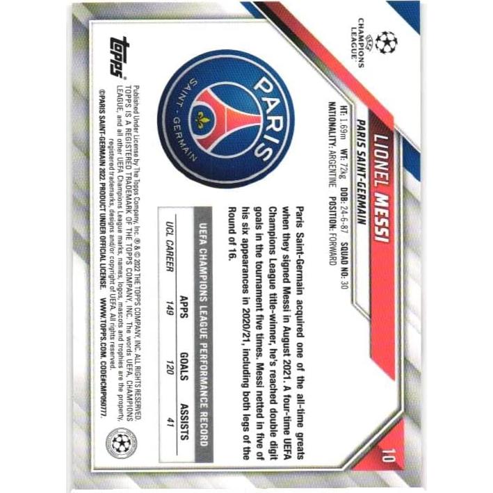 Tarjeta de Fútbol Lionel Messi 2021-22 Topps #10 PSG
