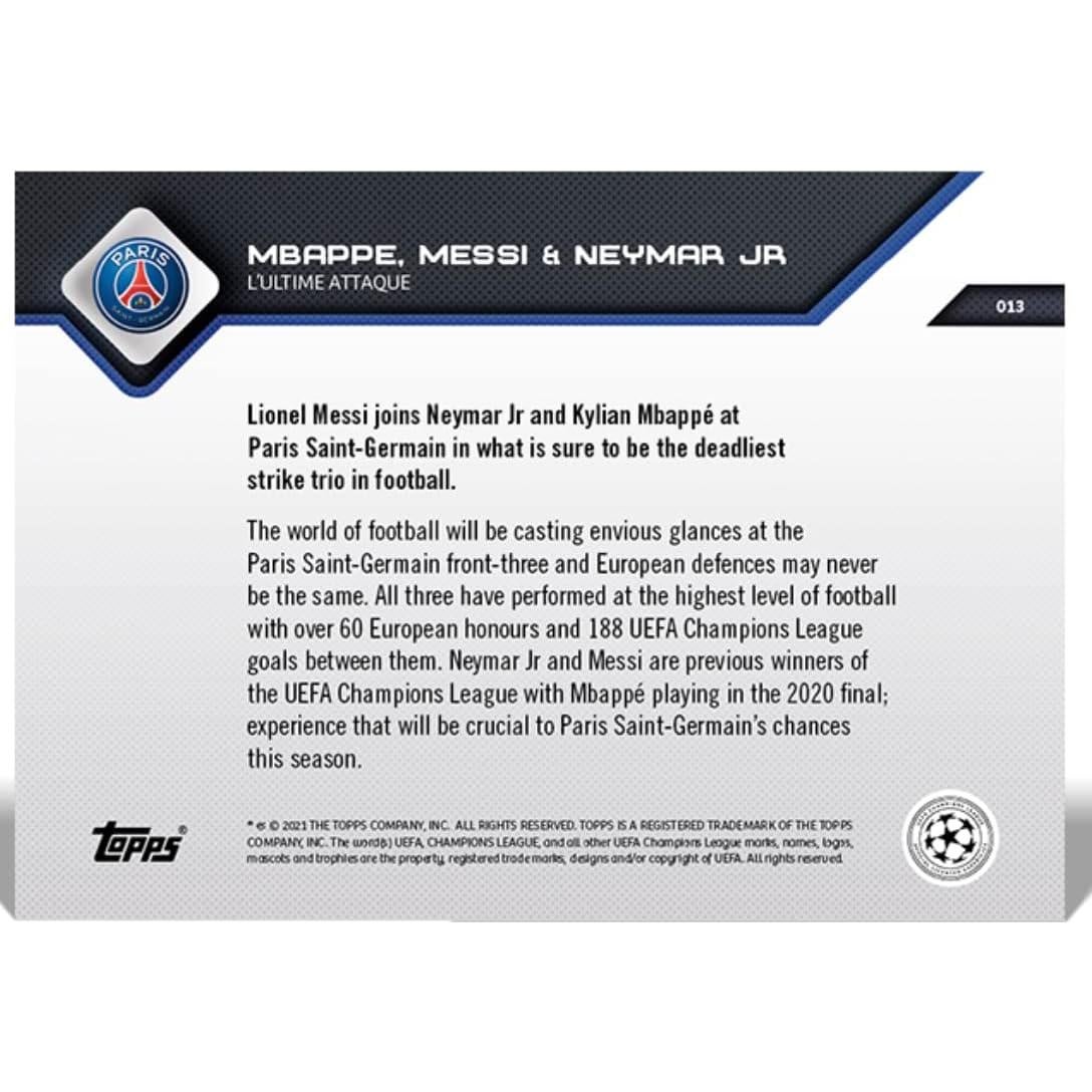 Tarjeta de Fútbol Topps Now PSG Messi Mbappe Neymar 2021