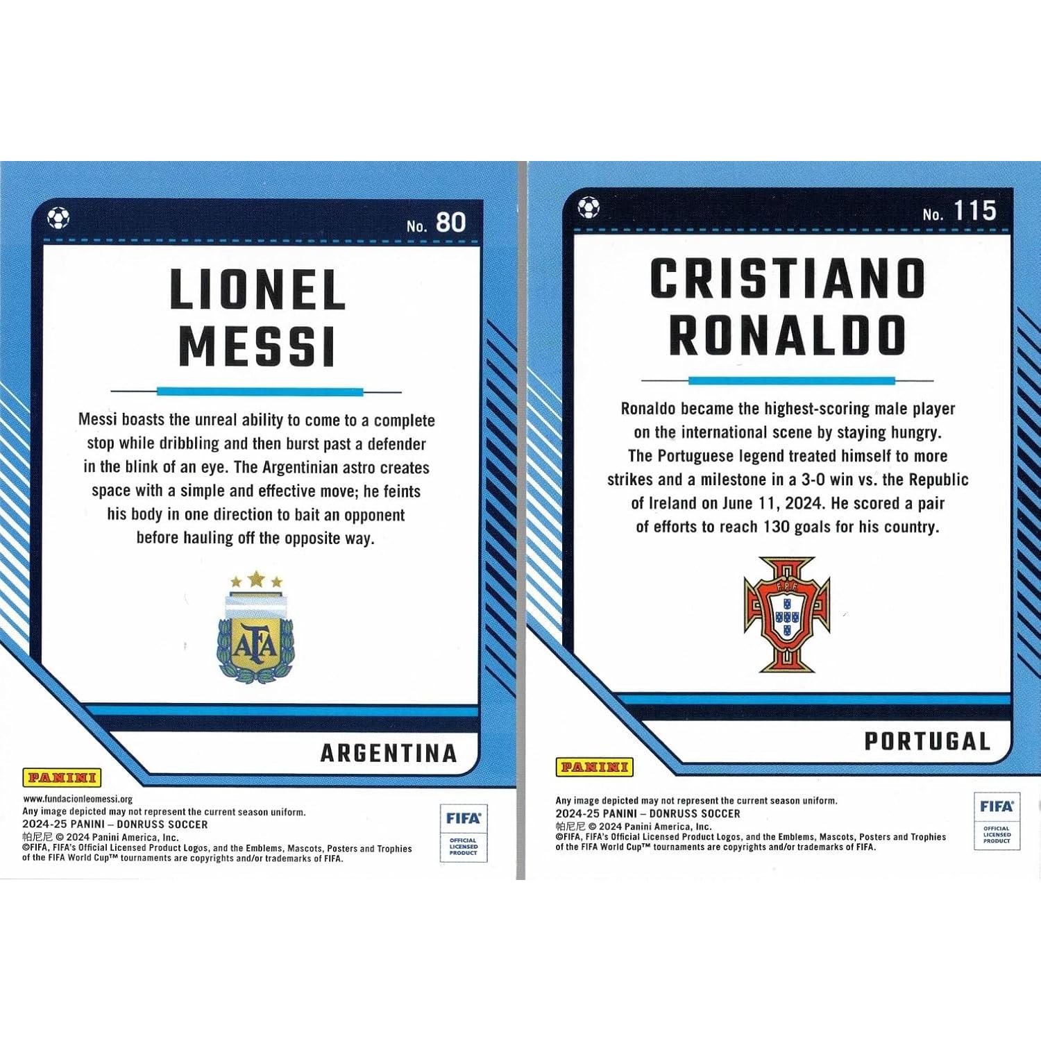 Lote de 2 Tarjetas de Fútbol Panini Messi y Ronaldo 2024-25
